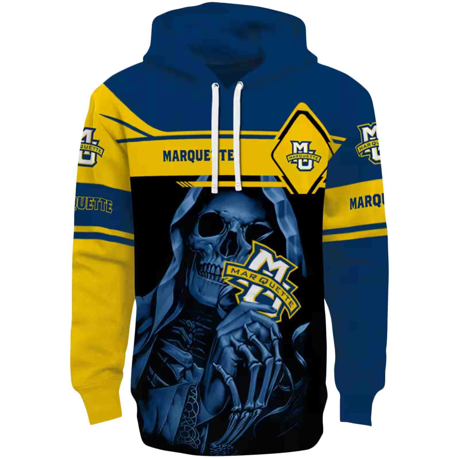 Custom Marquette Golden Eagles Grim Reaper Blue Black Hoodie