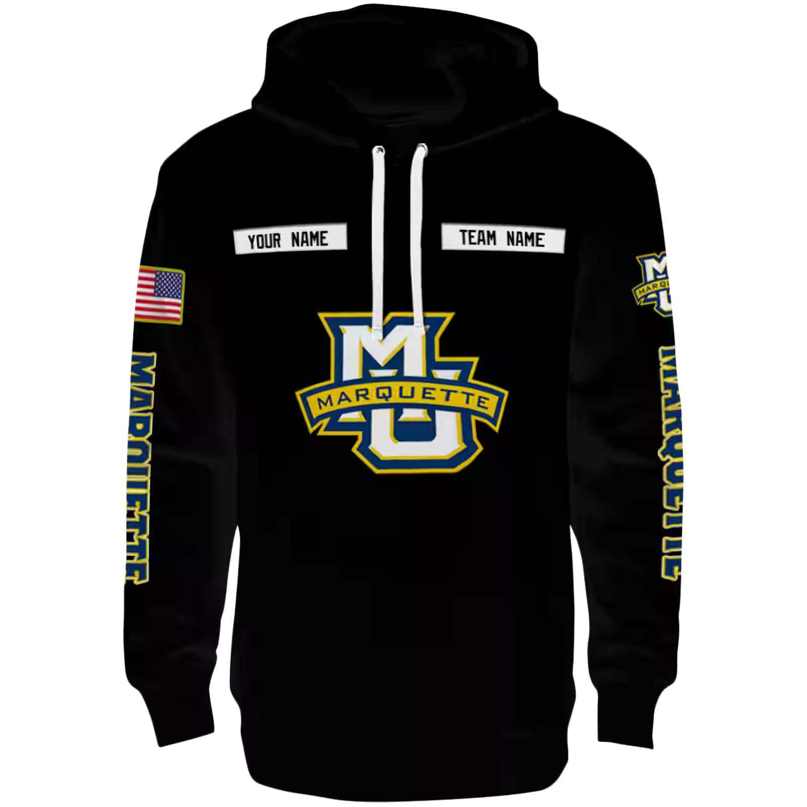 Custom Marquette Golden Eagles Punisher Skull Black Hoodie