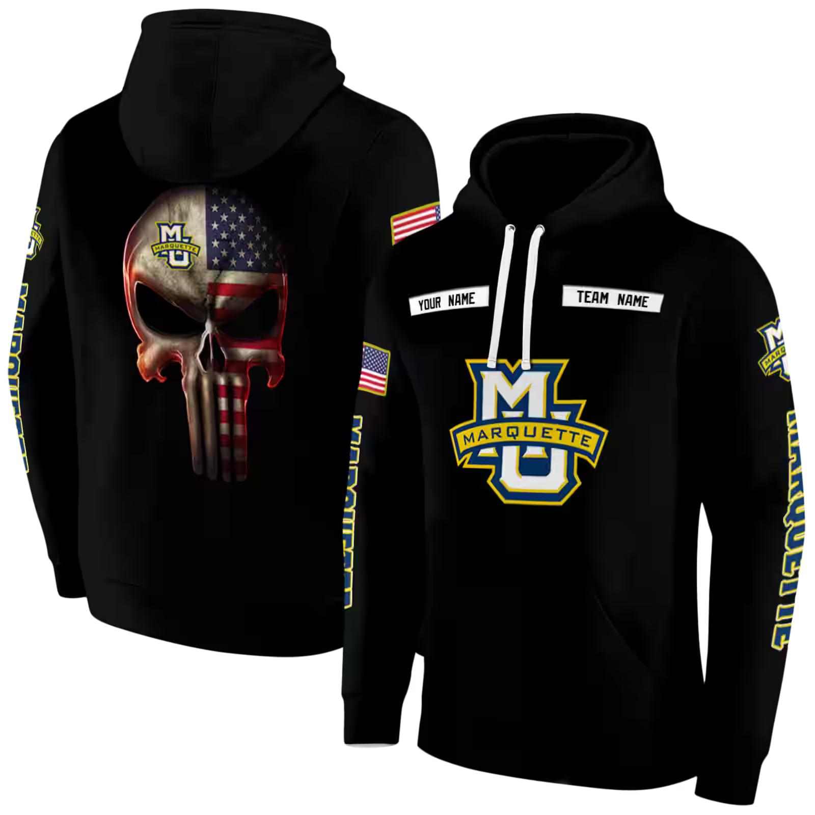 custom marquette golden eagles punisher skull black hoodie fashion forward