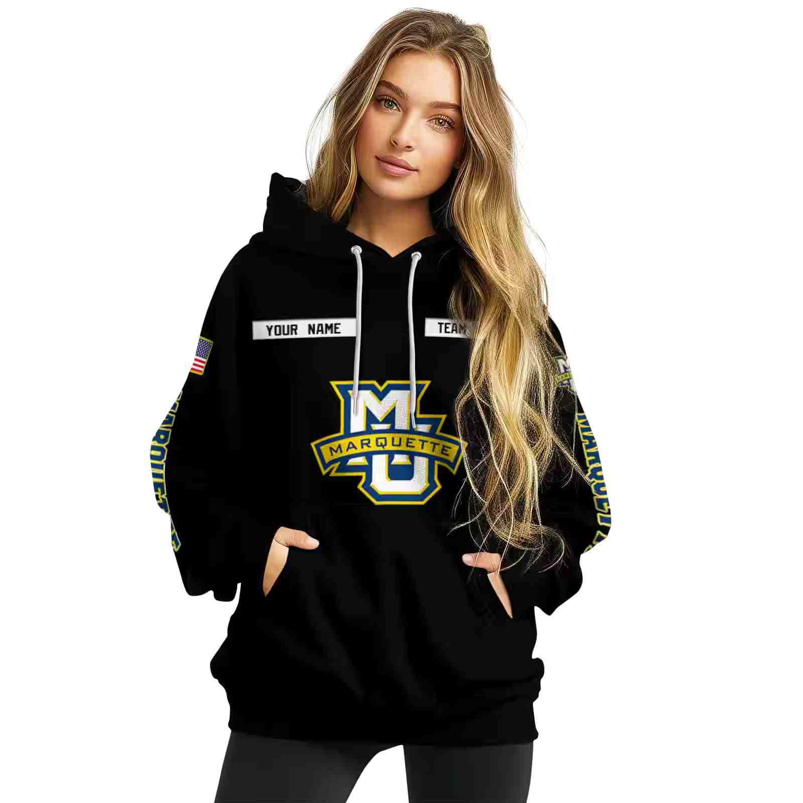 custom marquette golden eagles punisher skull black hoodie high quality