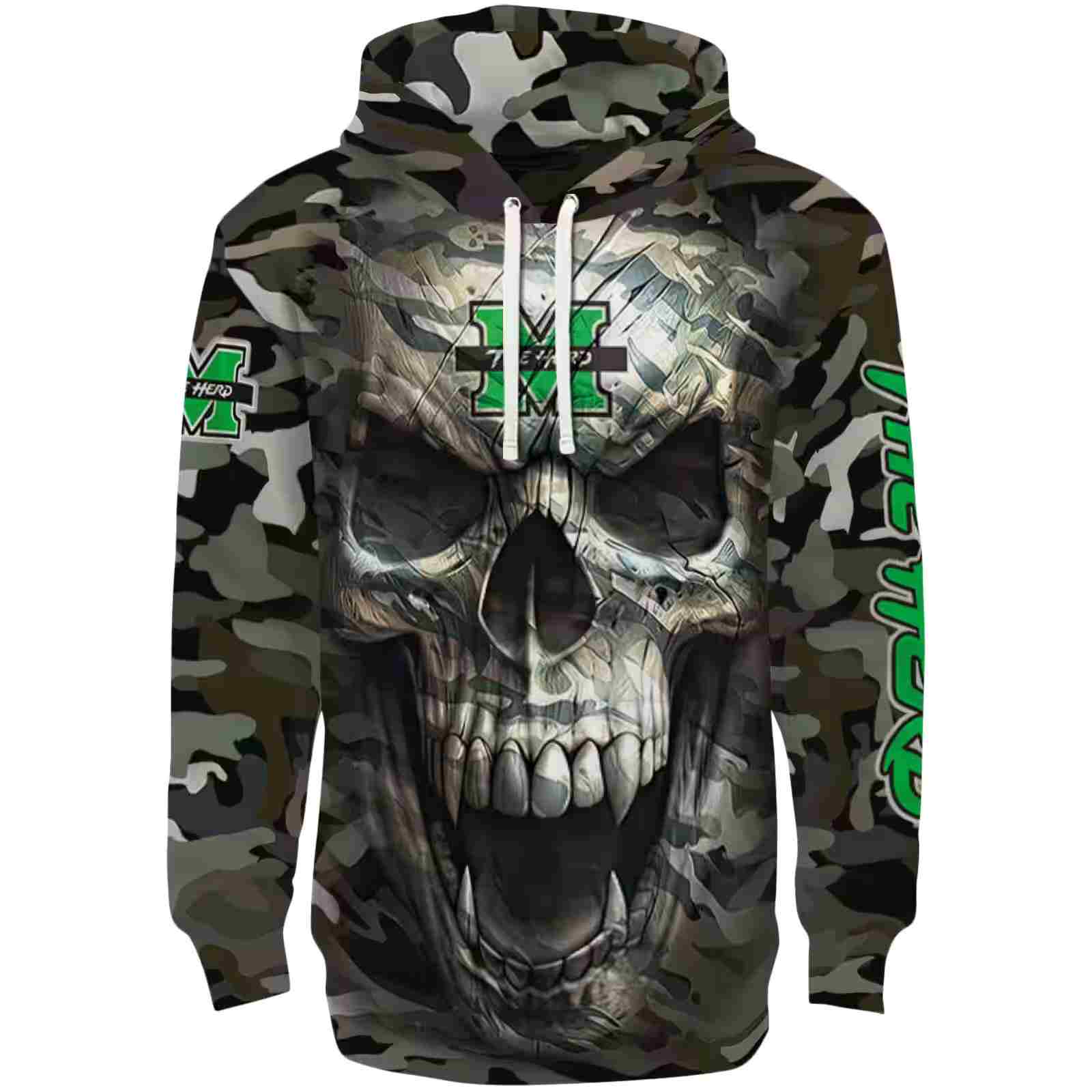 Custom Marshall Thundering Herd Camo Skull Hoodie