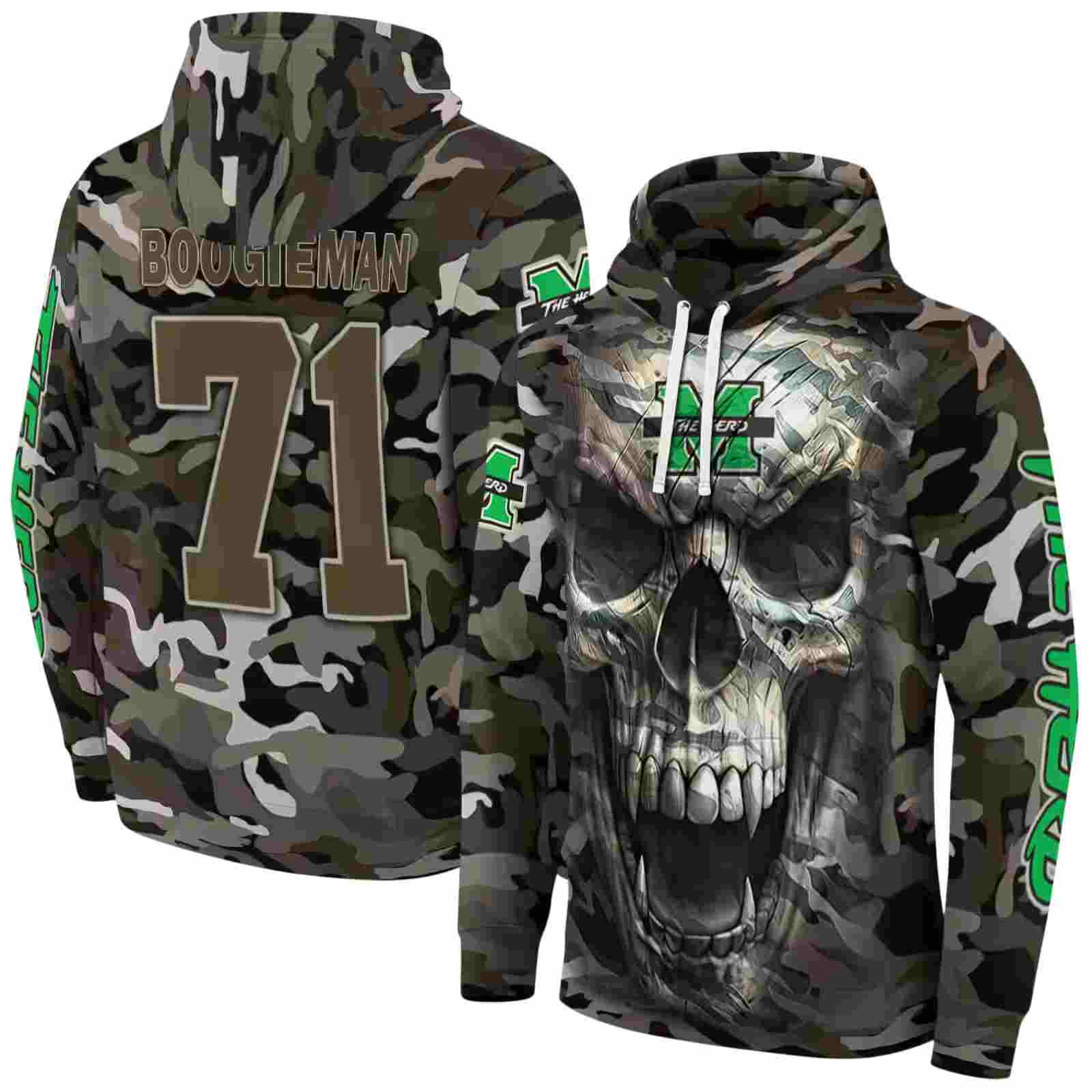 custom marshall thundering herd camo skull hoodie fashion forward