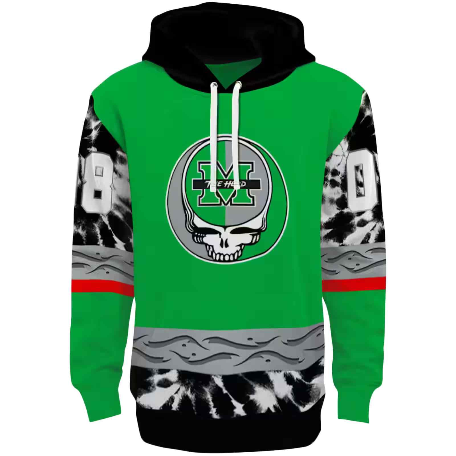 Custom Marshall Thundering Herd Grateful Vibes Green Hoodie