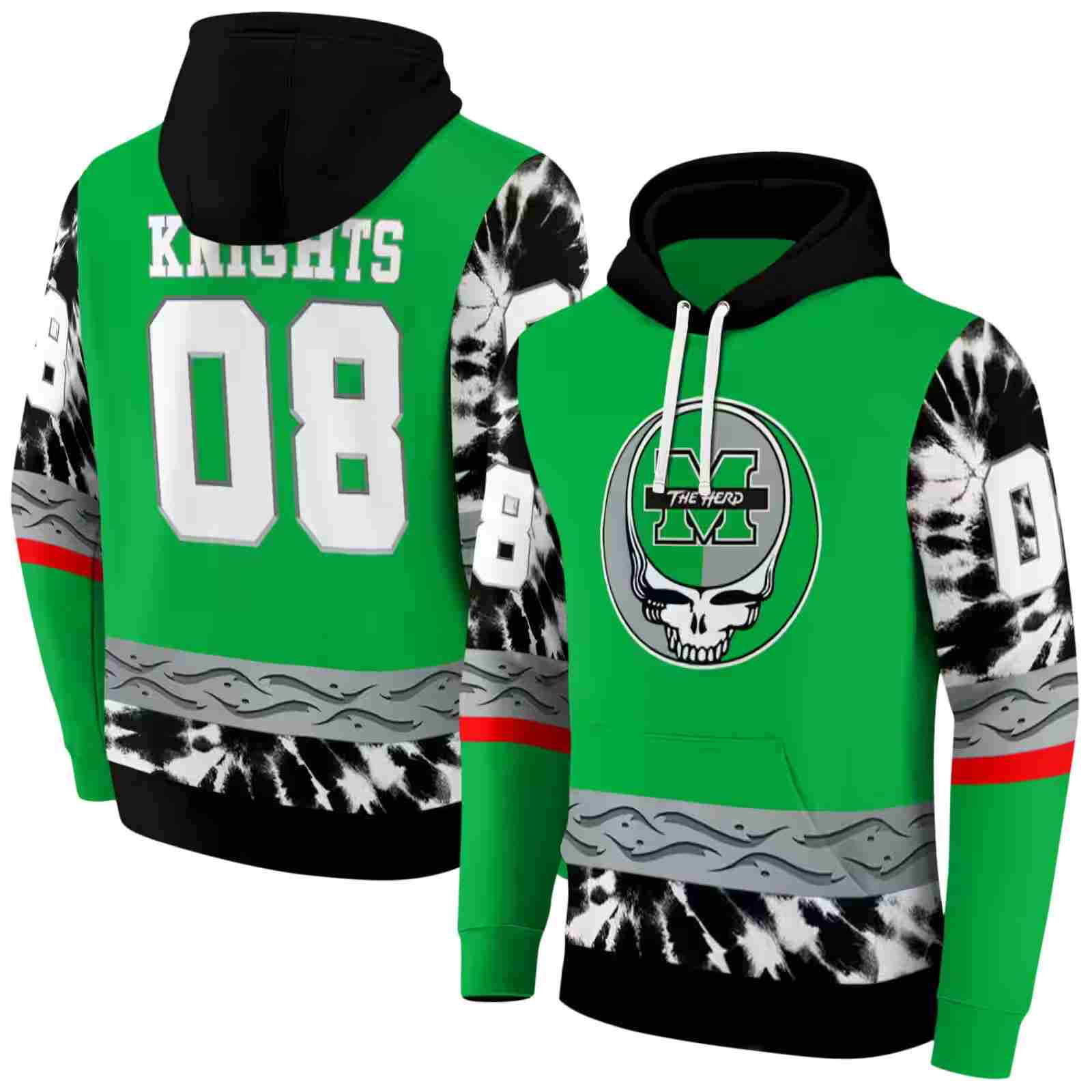 custom marshall thundering herd grateful vibes green hoodie fashion forward
