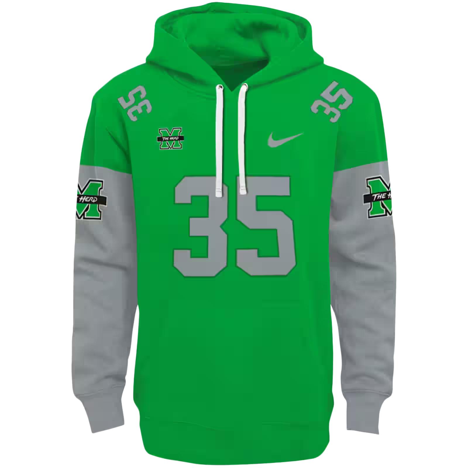 Custom Marshall Thundering Herd Minimal Design Green Hoodie