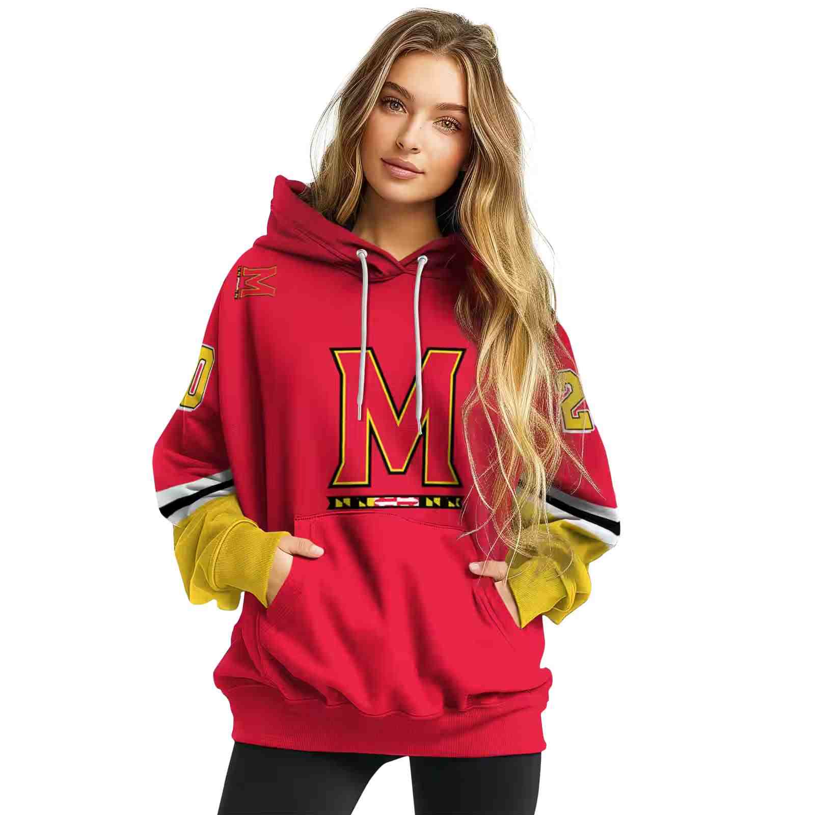 custom maryland terrapins striped sleeves red hoodie high quality