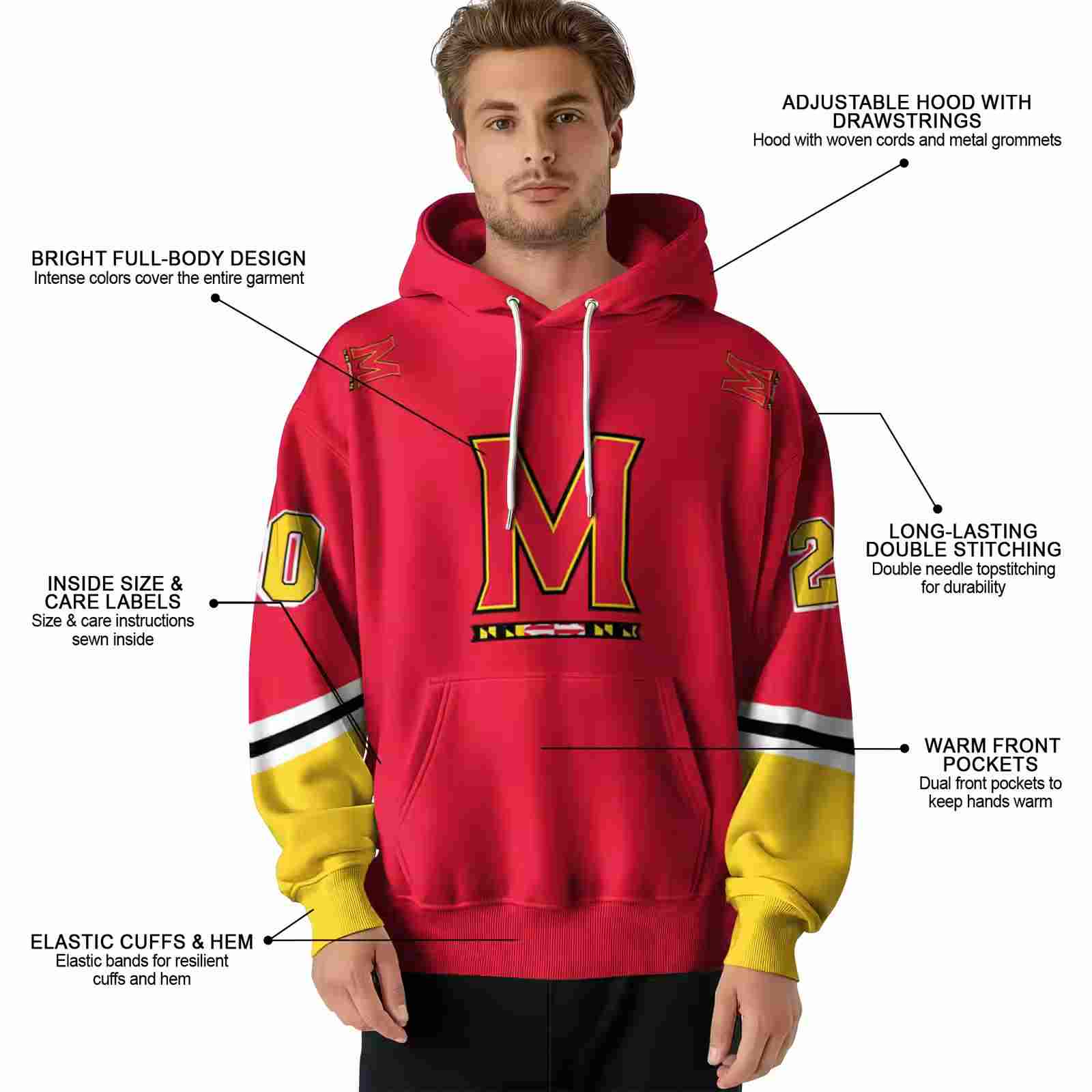 custom maryland terrapins striped sleeves red hoodie latest model