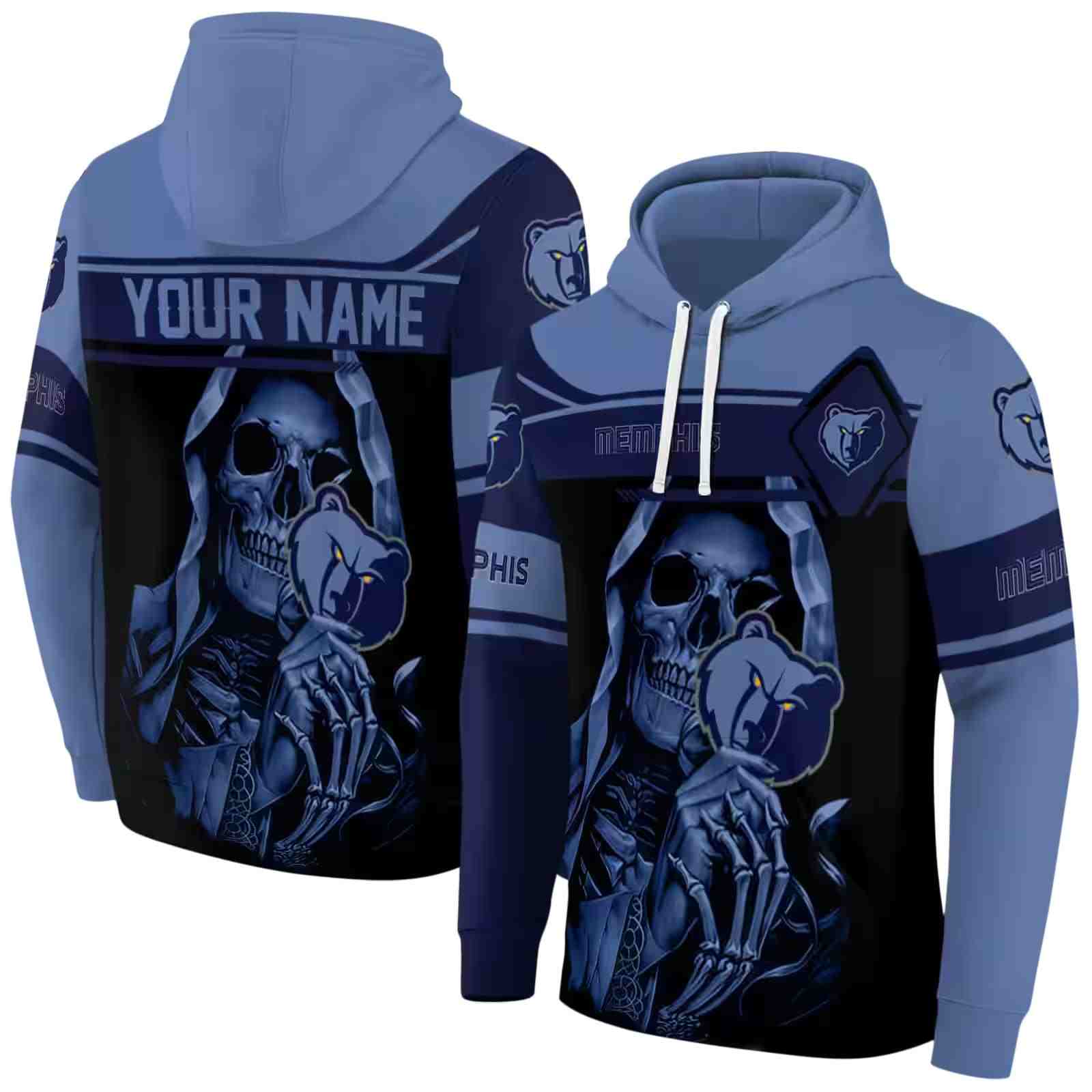 custom memphis grizzlies grim reaper blue black hoodie fashion forward