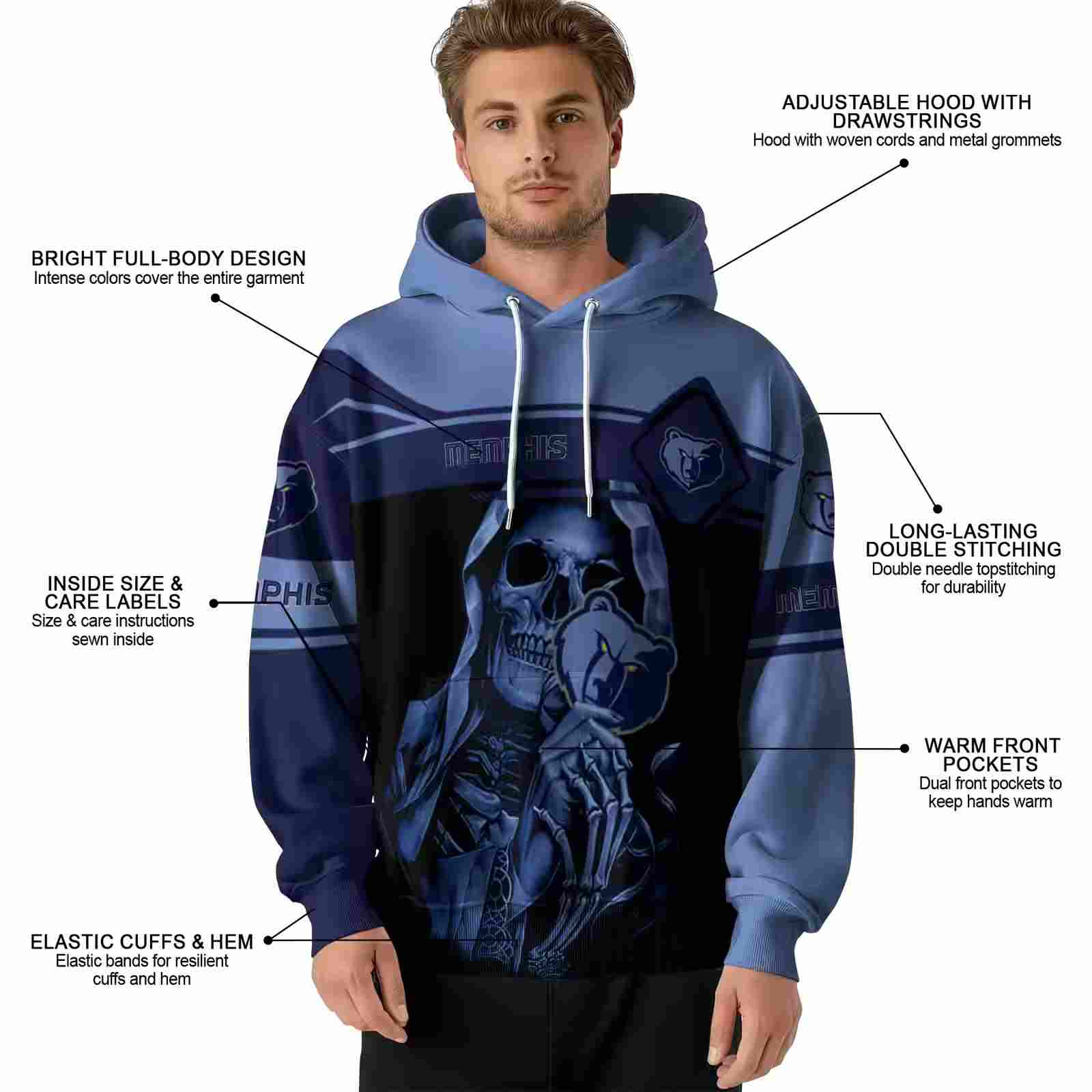 custom memphis grizzlies grim reaper blue black hoodie latest model