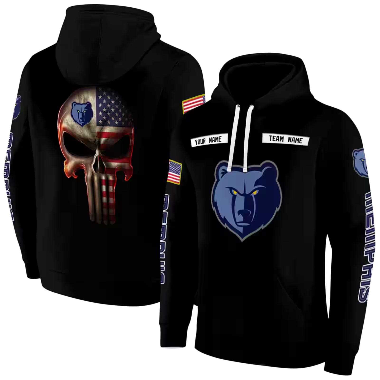 custom memphis grizzlies punisher skull black hoodie fashion forward