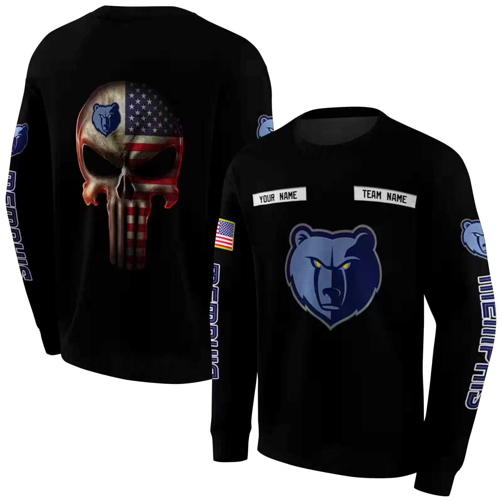 custom memphis grizzlies punisher skull black hoodie premium grade