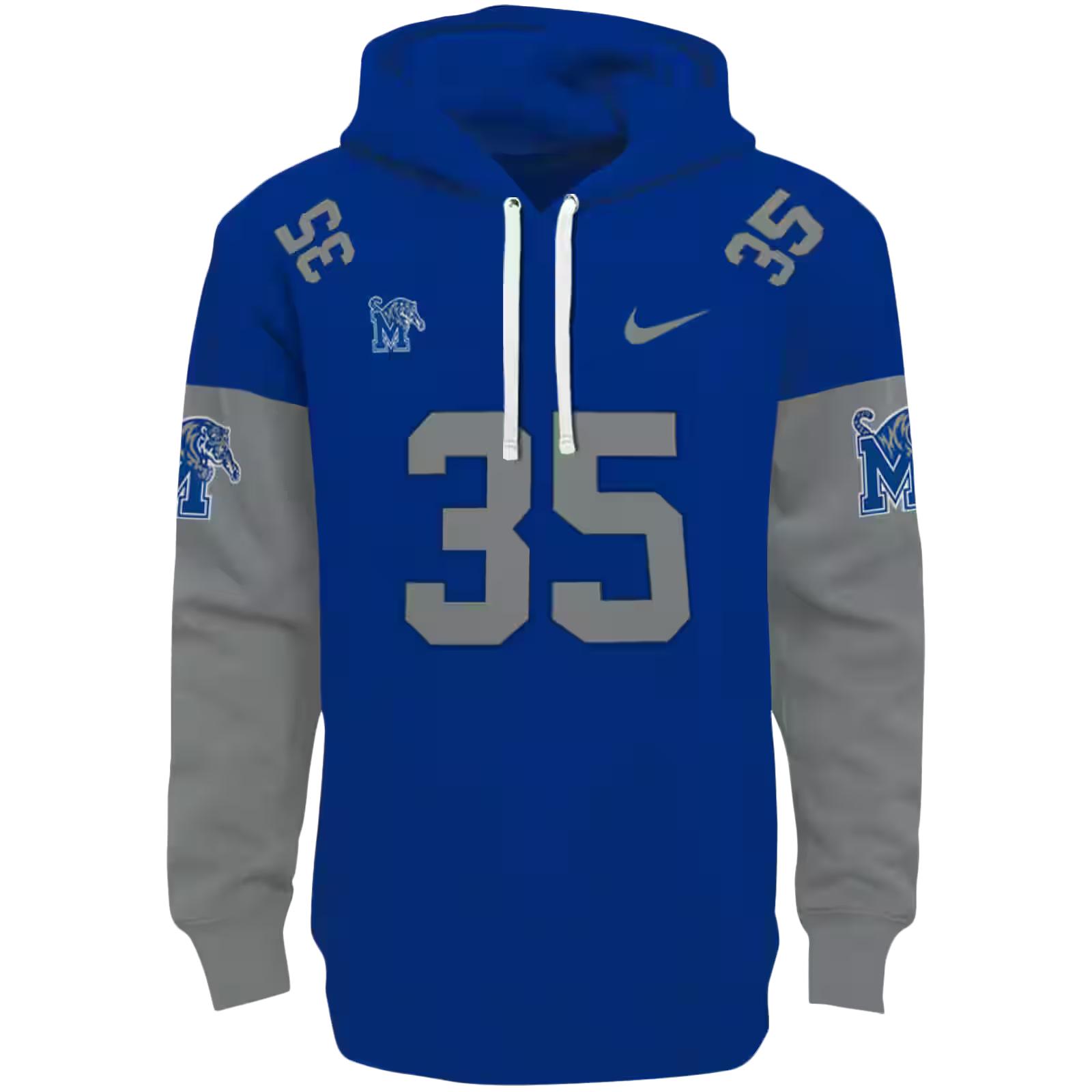 Custom Memphis Tigers Minimal Design Blue Hoodie