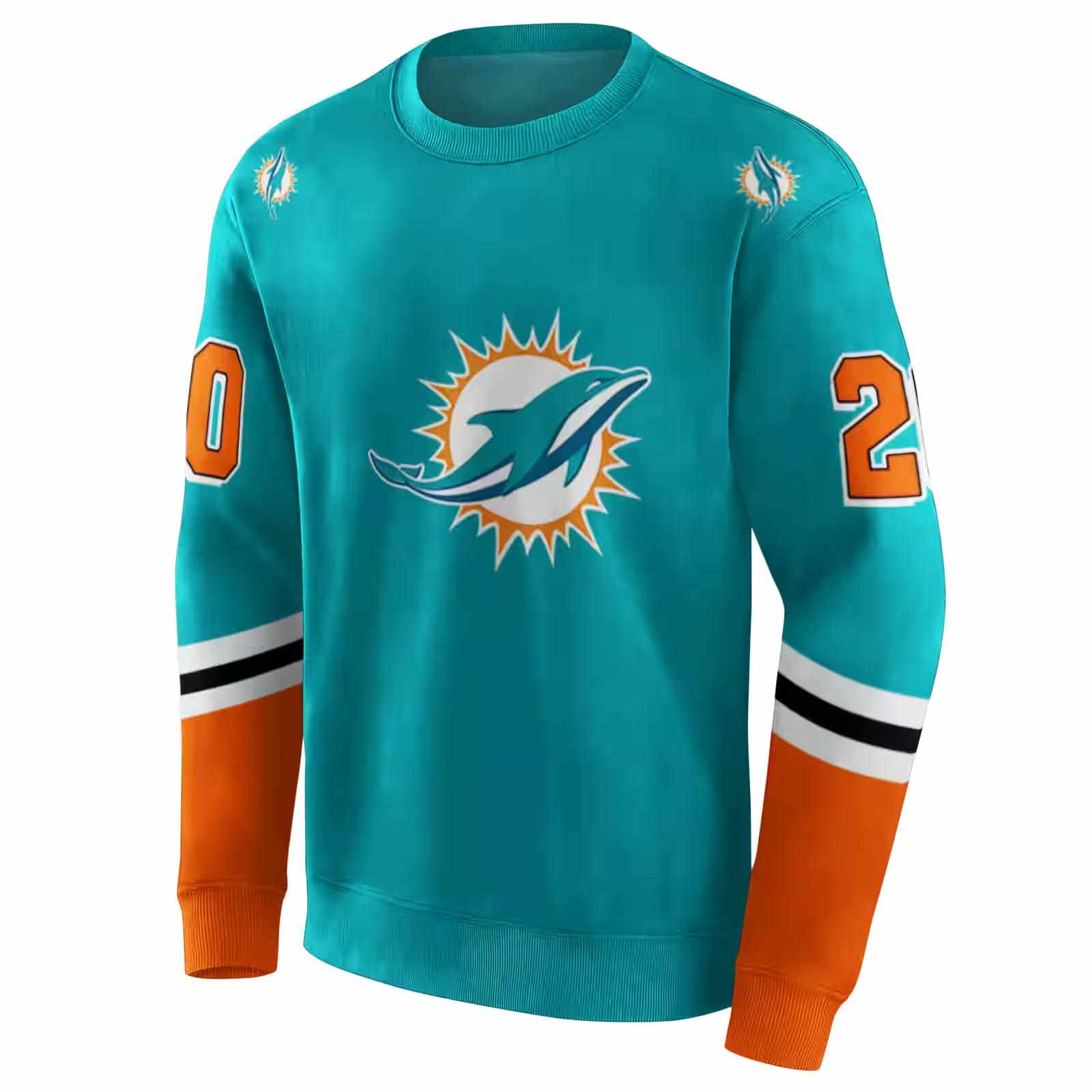 custom miami dolphins striped sleeves aqua hoodie new arrival