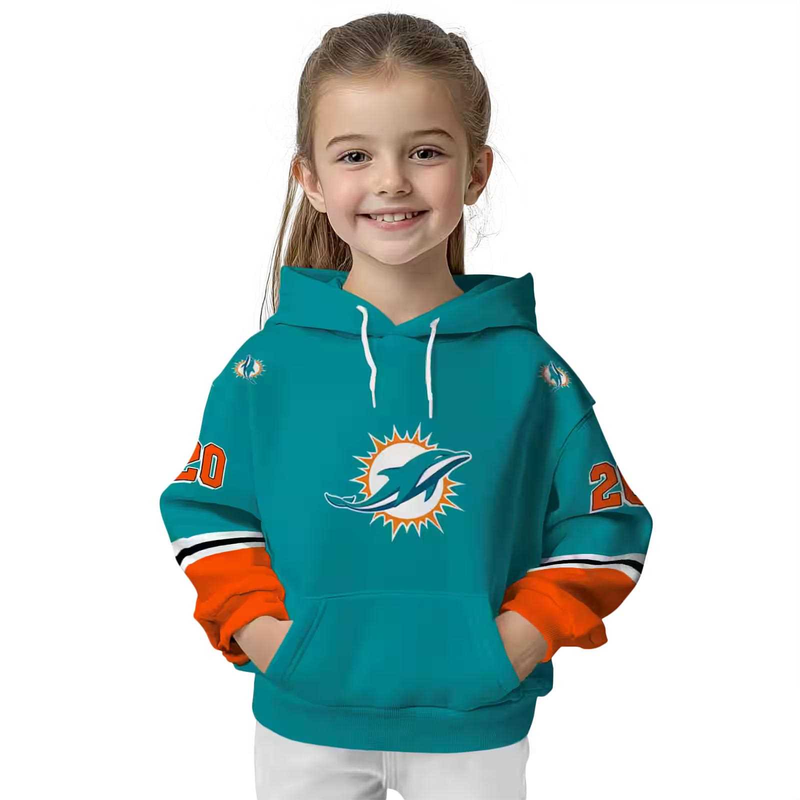 custom miami dolphins striped sleeves aqua hoodie top rated