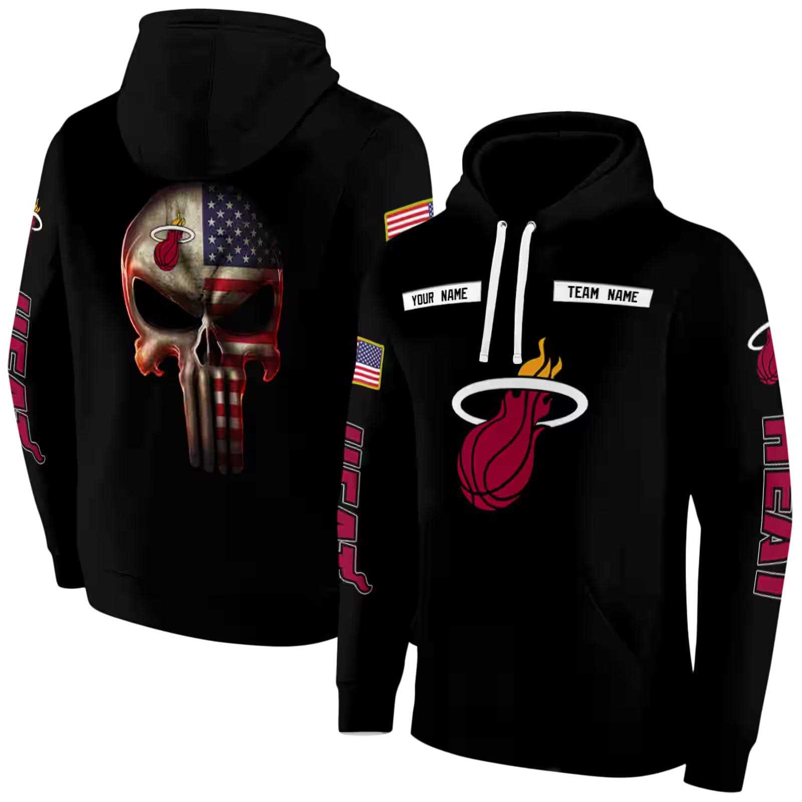 custom miami heat punisher skull black hoodie fashion forward