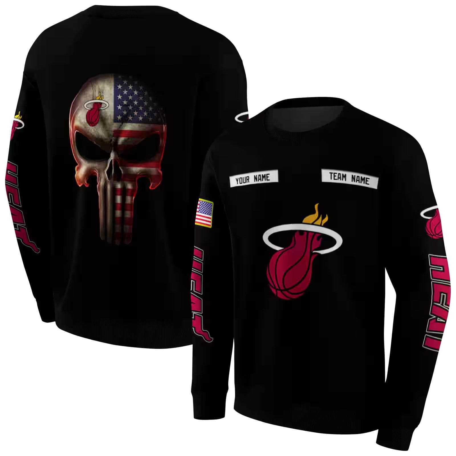 custom miami heat punisher skull black hoodie premium grade