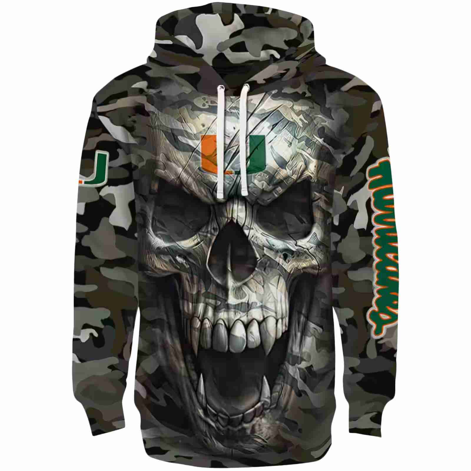 Custom Miami Hurricanes Camo Skull Hoodie