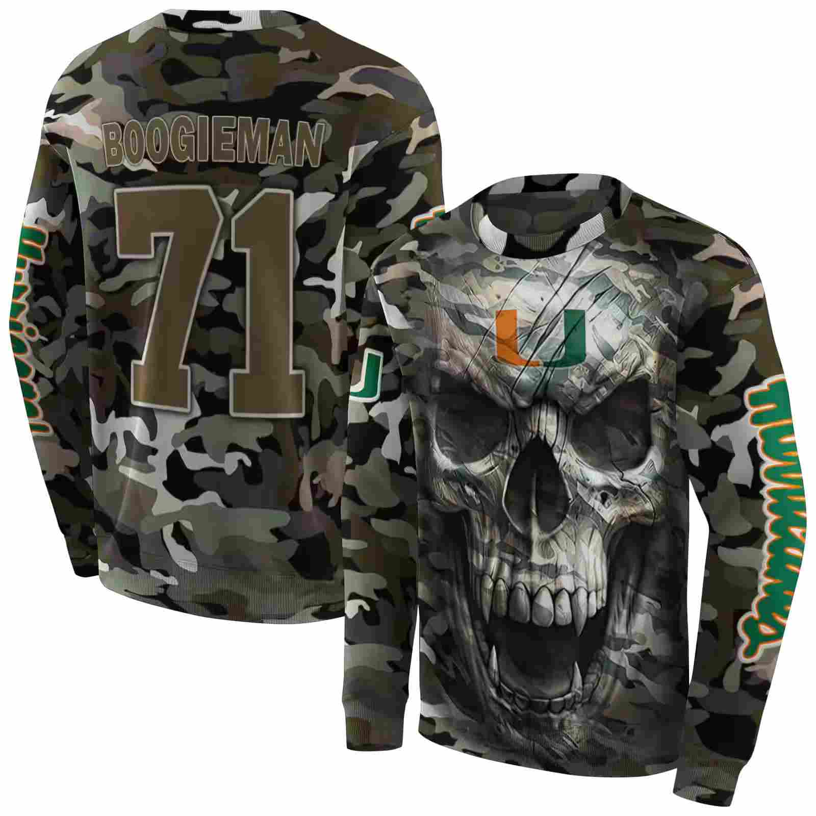 custom miami hurricanes camo skull hoodie premium grade