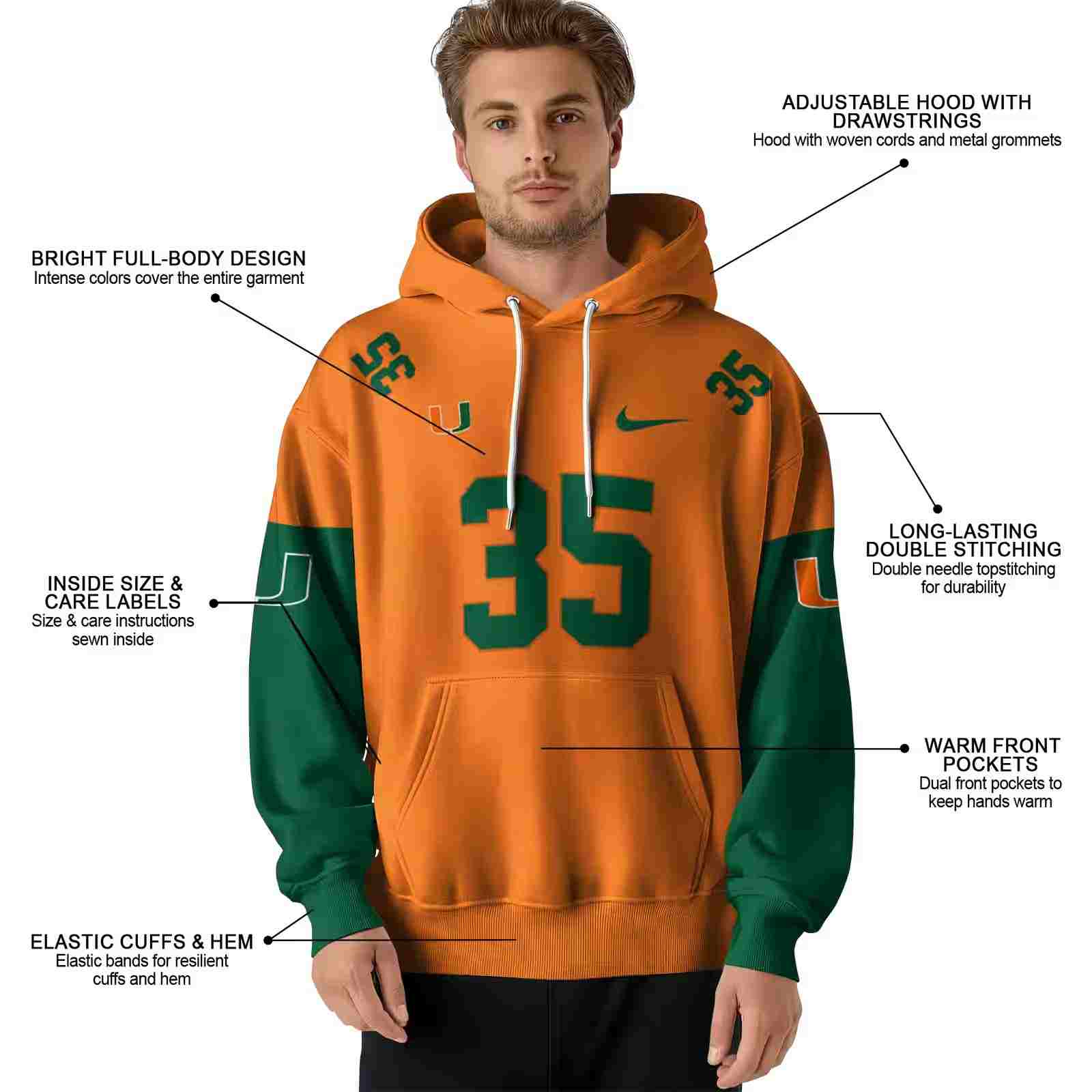 custom miami hurricanes minimal design orange hoodie latest model