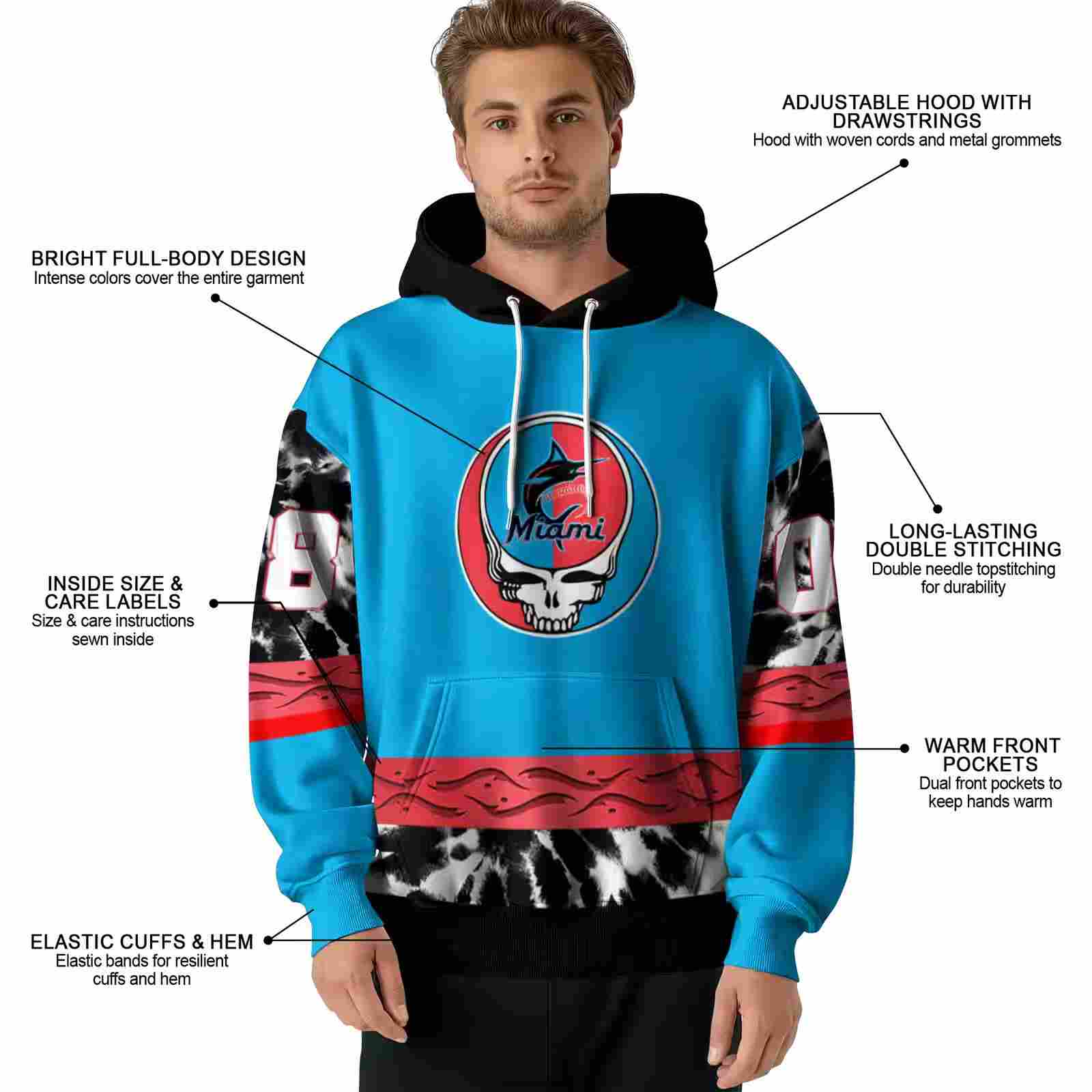 custom miami marlins grateful vibes blue hoodie latest model