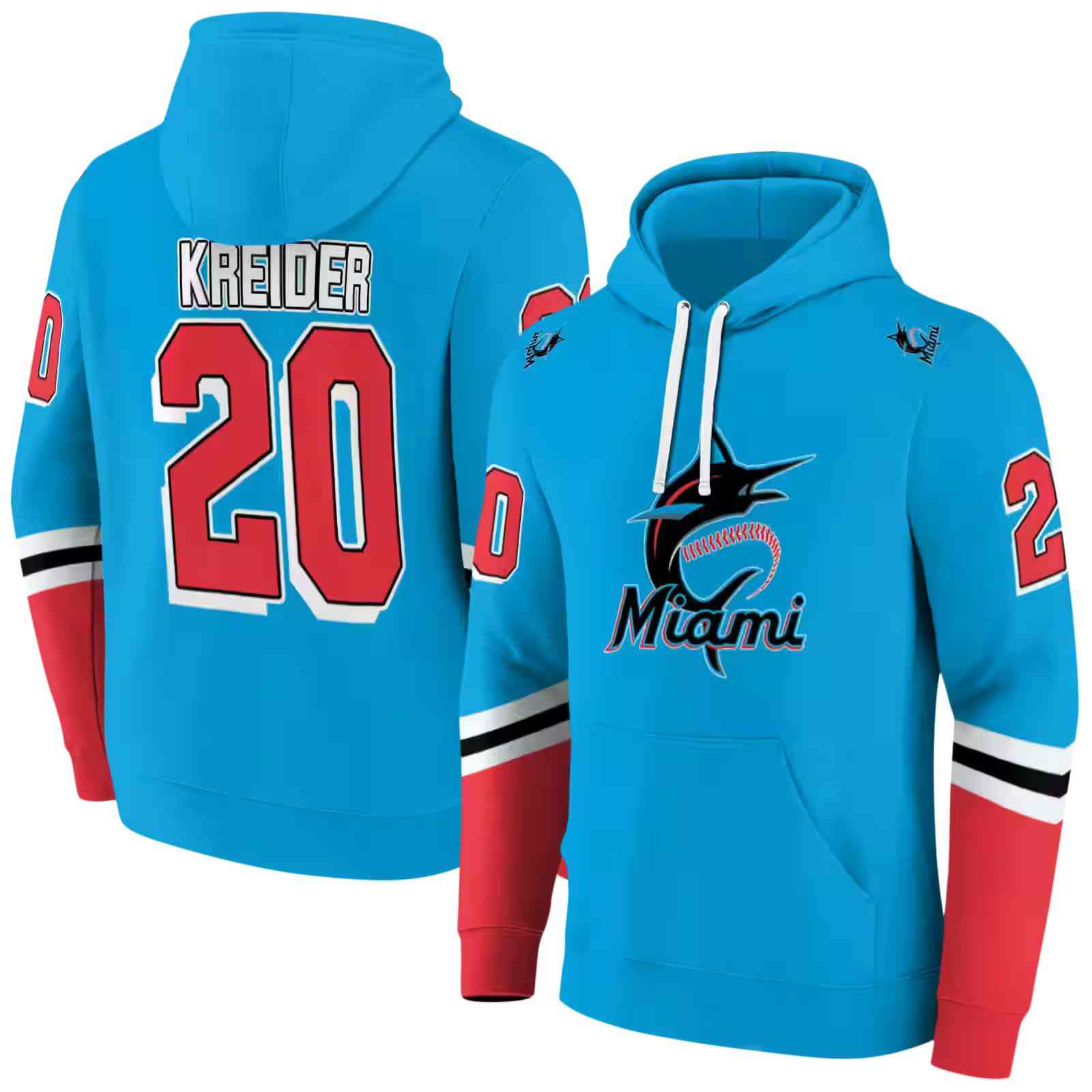 custom miami marlins striped sleeves blue hoodie fashion forward