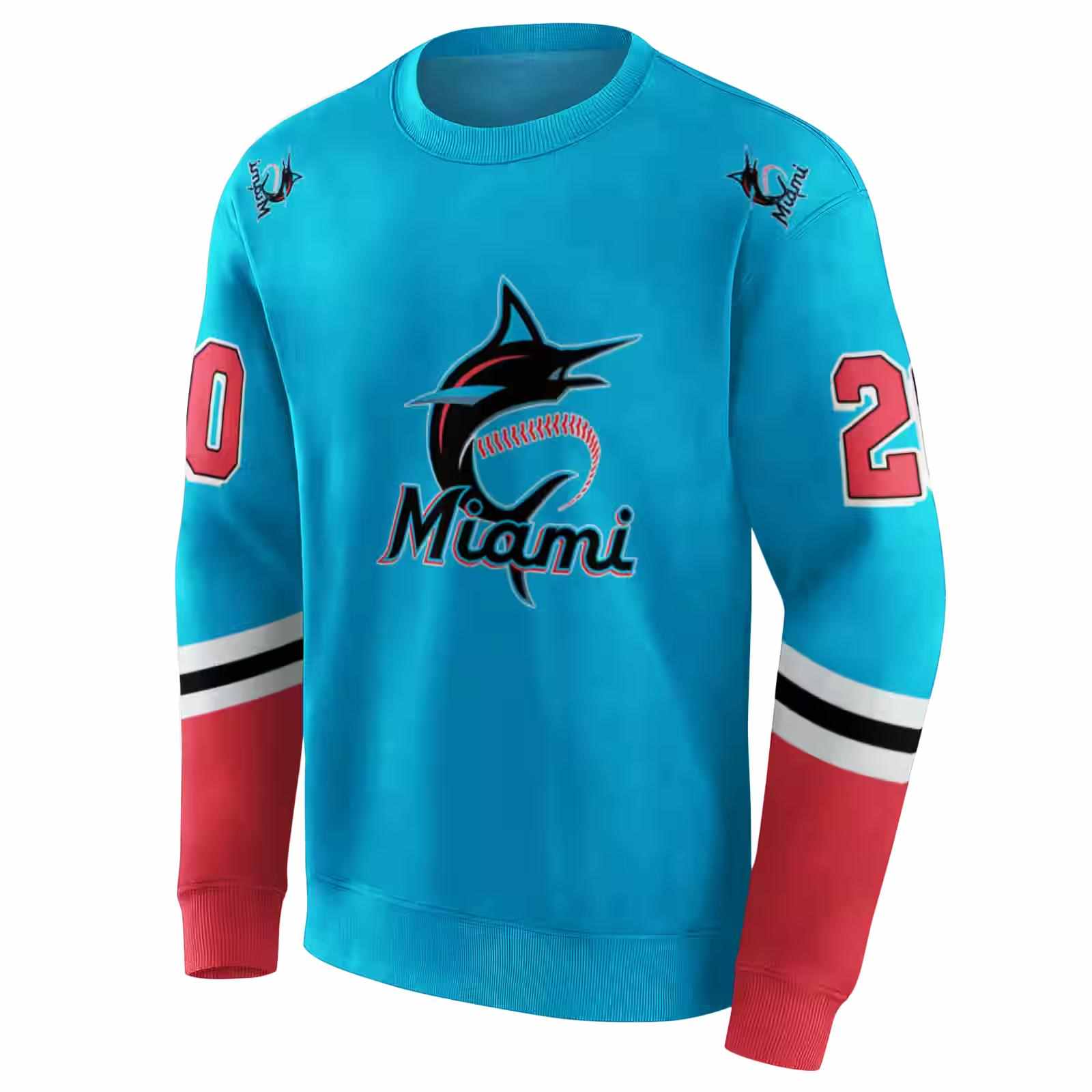 custom miami marlins striped sleeves blue hoodie new arrival