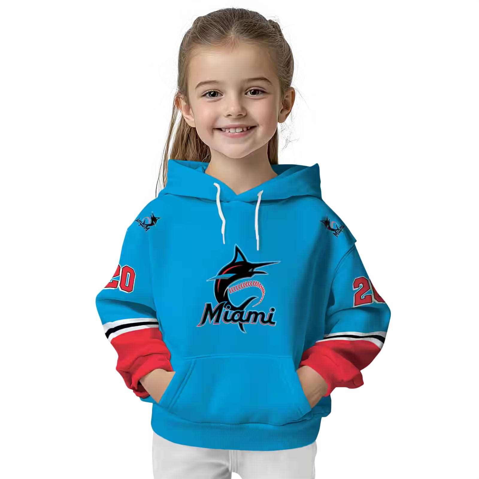 custom miami marlins striped sleeves blue hoodie top rated