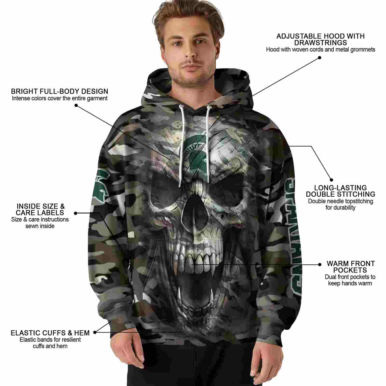 custom michigan state spartans camo skull hoodie latest model