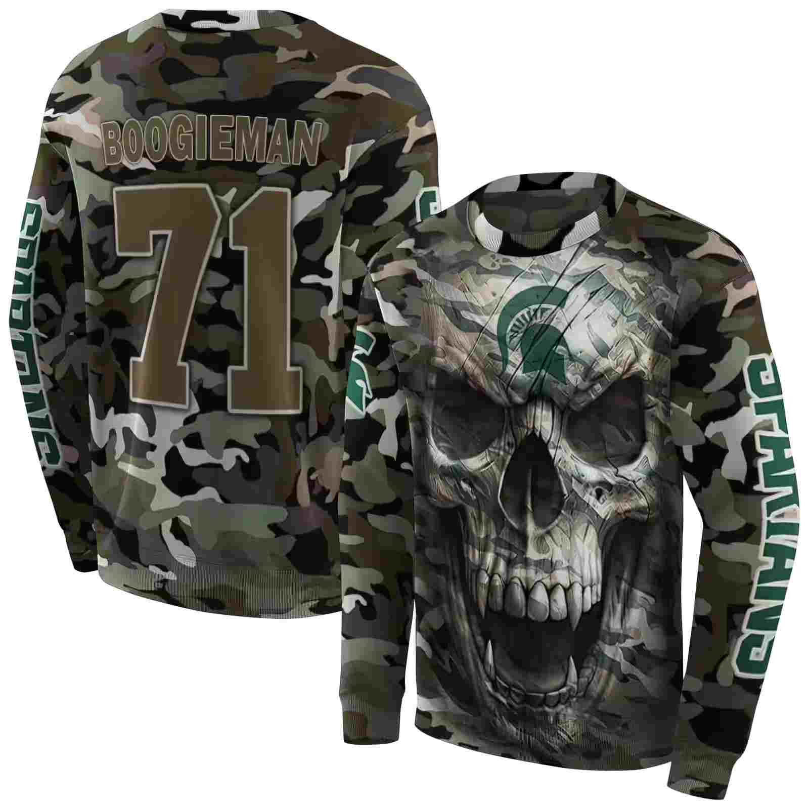 custom michigan state spartans camo skull hoodie premium grade