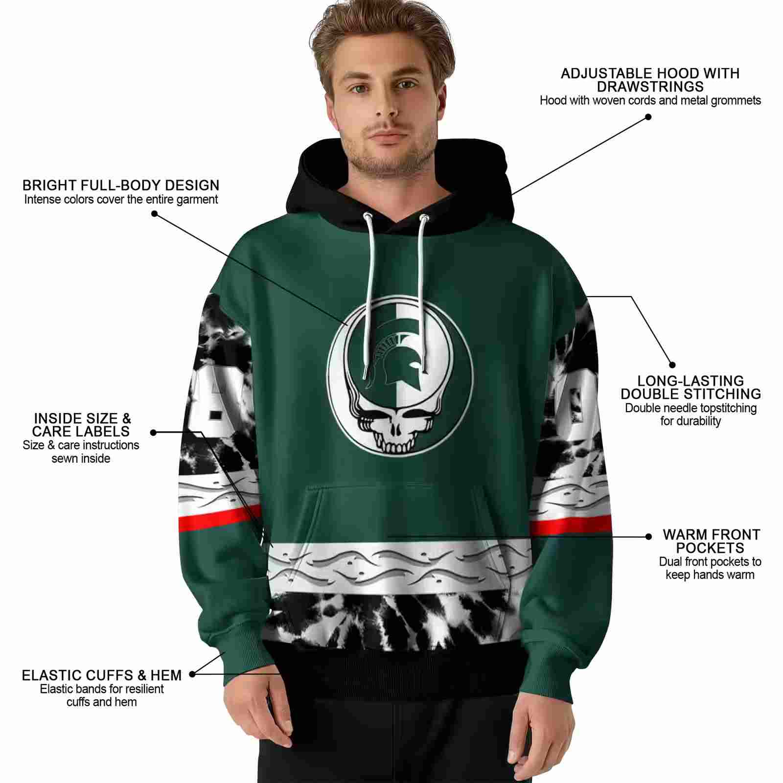 custom michigan state spartans grateful vibes green hoodie latest model