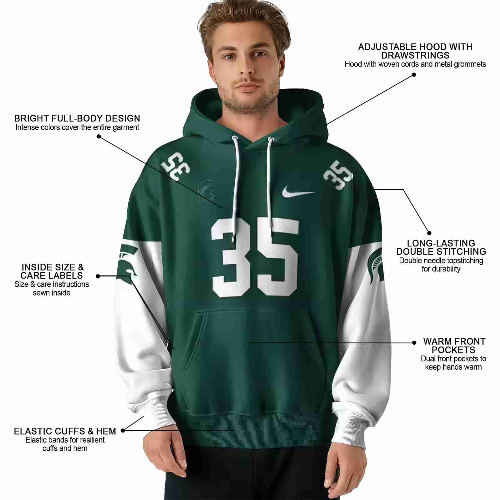 custom michigan state spartans minimal design green hoodie latest model