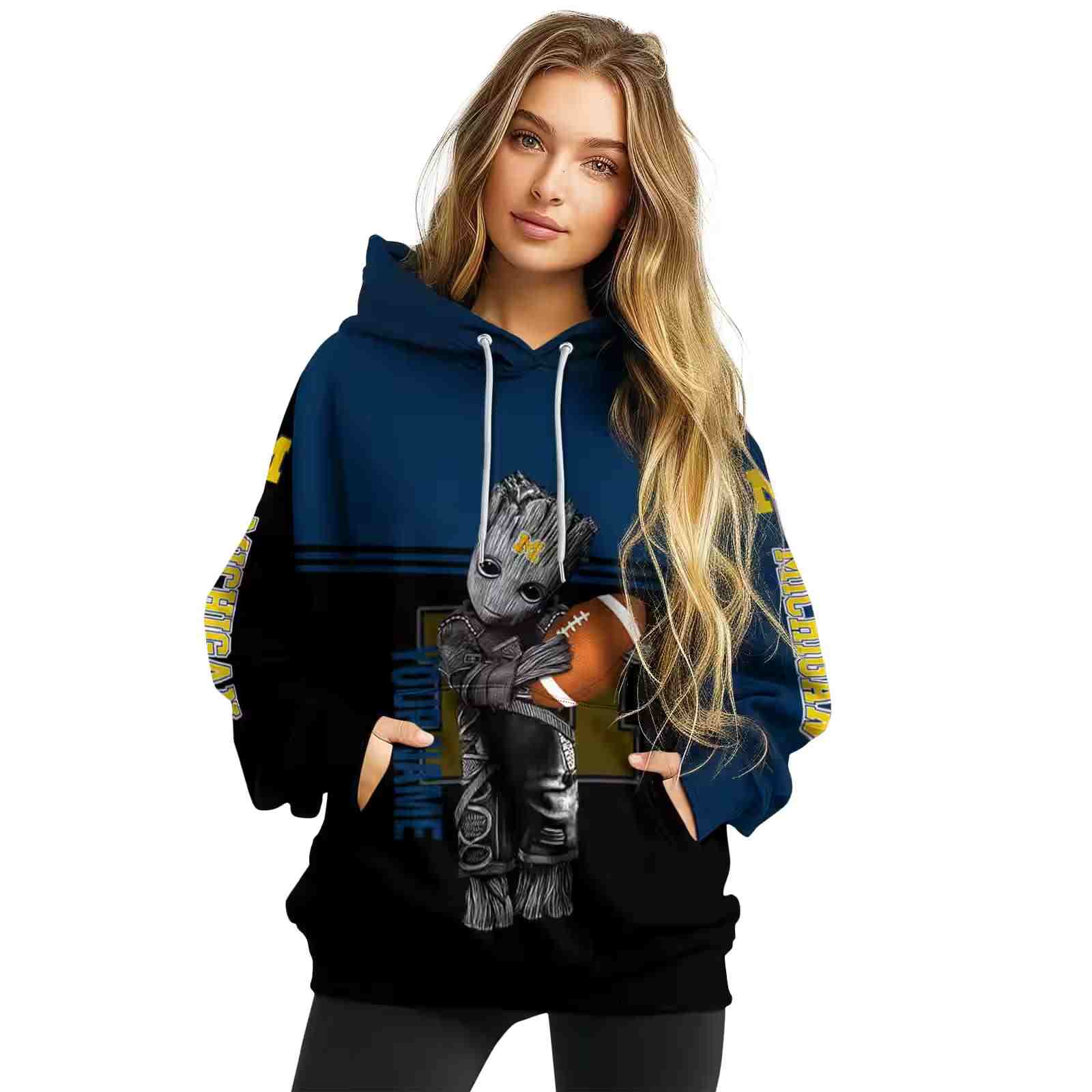 custom michigan wolverines baby groot blue black hoodie high quality