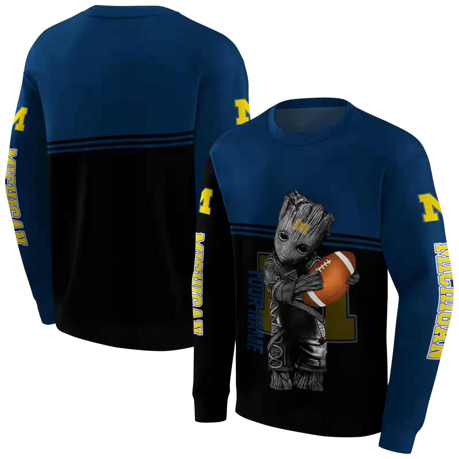 custom michigan wolverines baby groot blue black hoodie premium grade