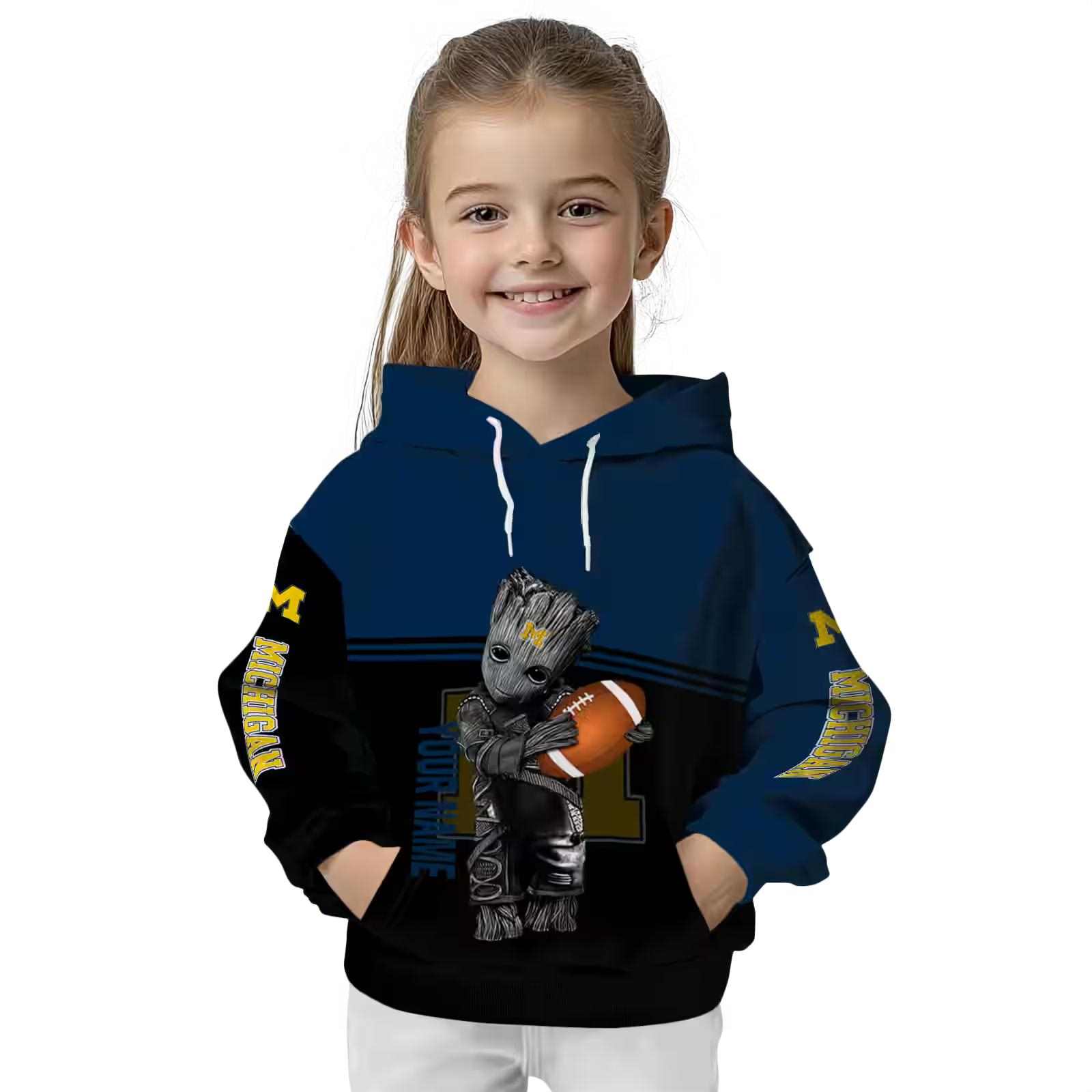 custom michigan wolverines baby groot blue black hoodie top rated