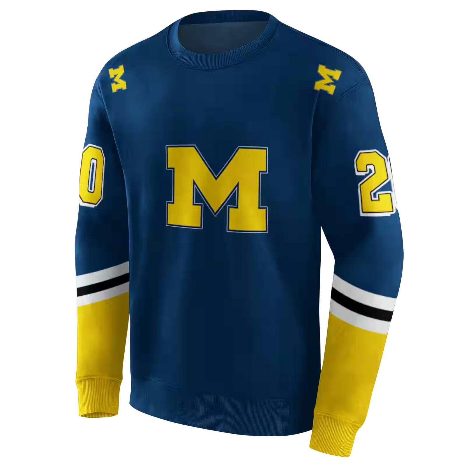 custom michigan wolverines striped sleeves blue hoodie new arrival