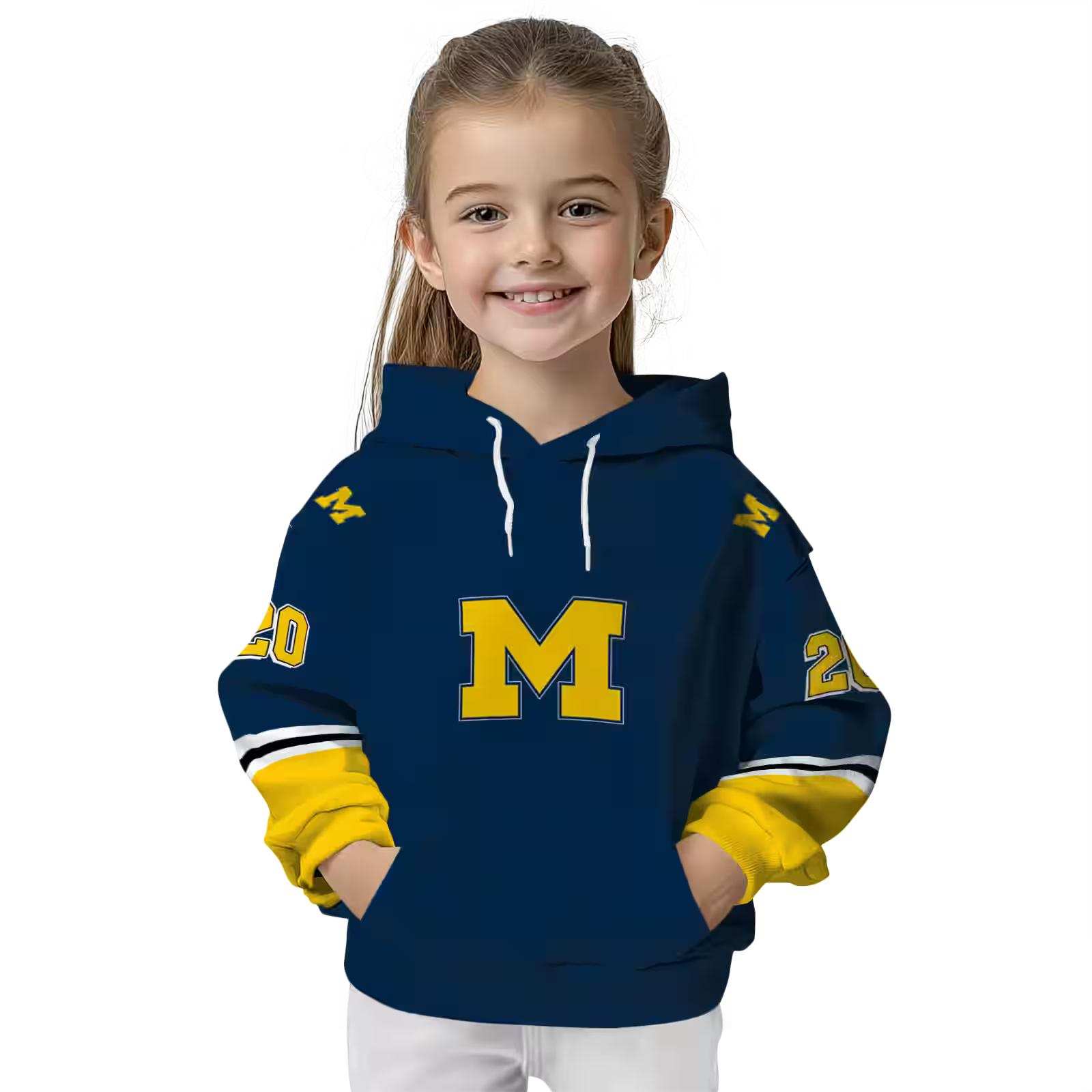 custom michigan wolverines striped sleeves blue hoodie top rated