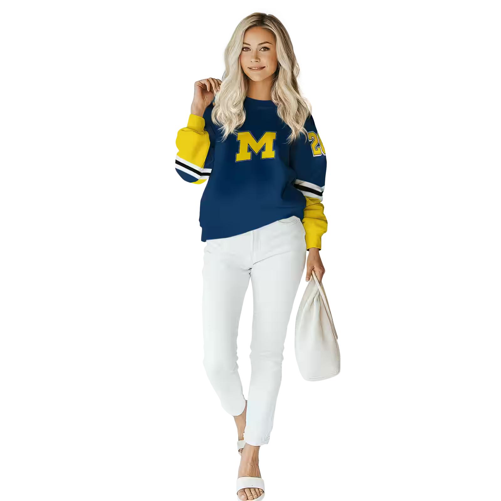 custom michigan wolverines striped sleeves blue hoodie trendy