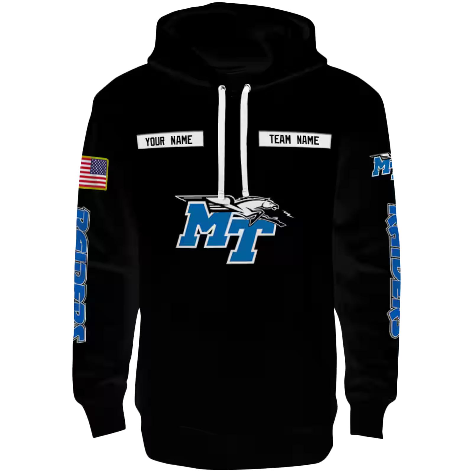 Custom Middle Tennessee Blue Raiders Punisher Skull Black Hoodie