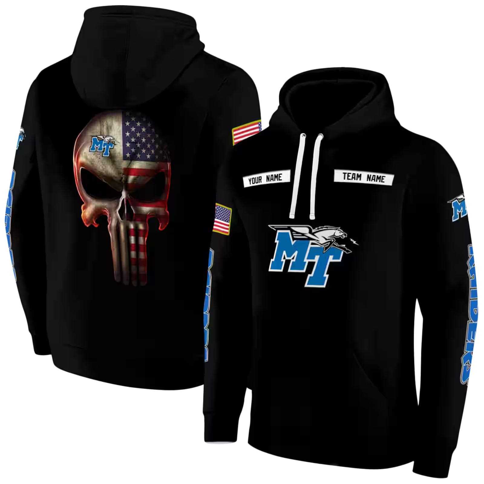 custom middle tennessee blue raiders punisher skull black hoodie fashion forward