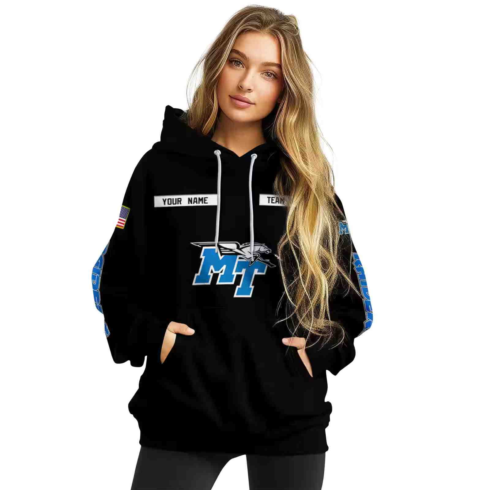 custom middle tennessee blue raiders punisher skull black hoodie high quality