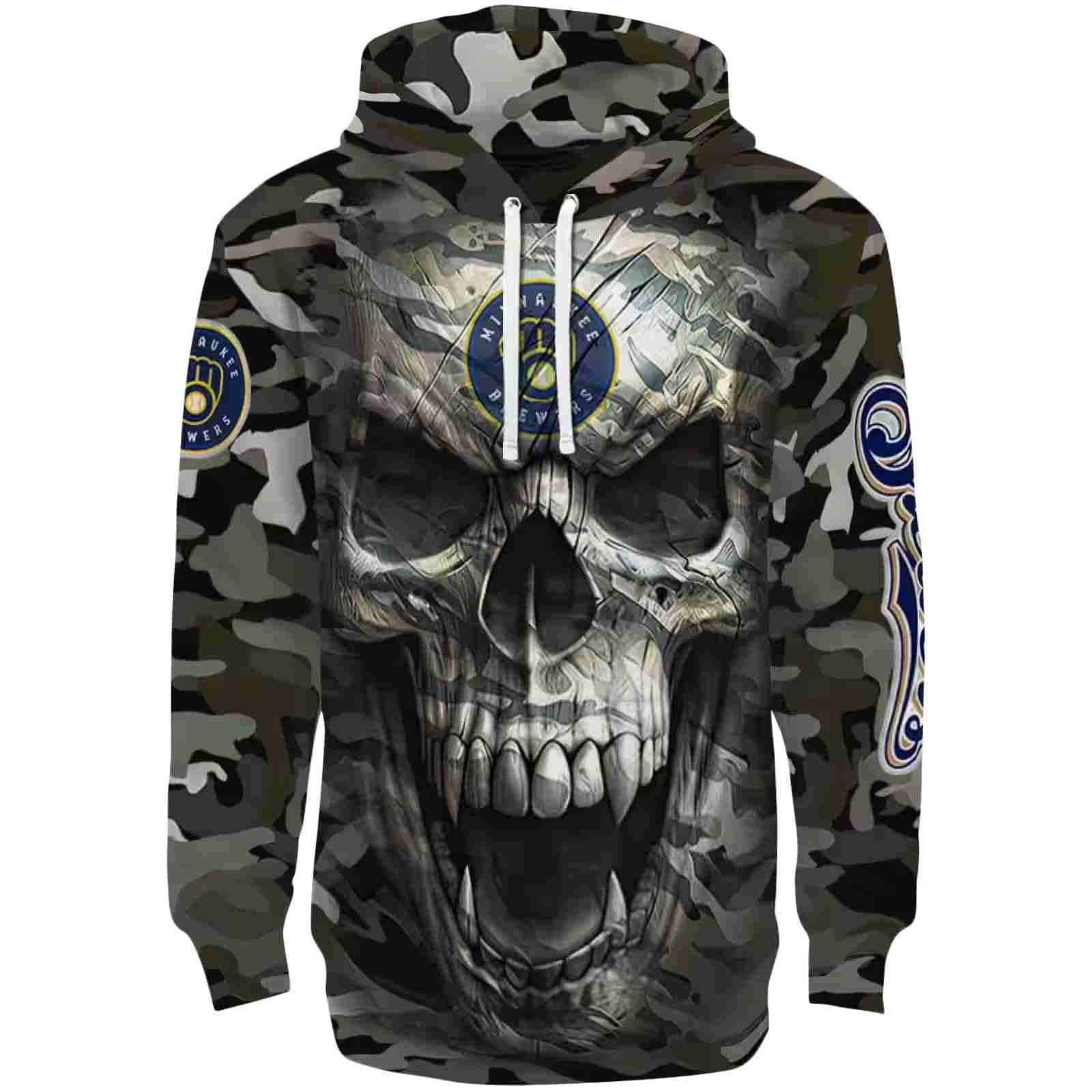 Custom Milwaukee Brewers Camo Skull Hoodie