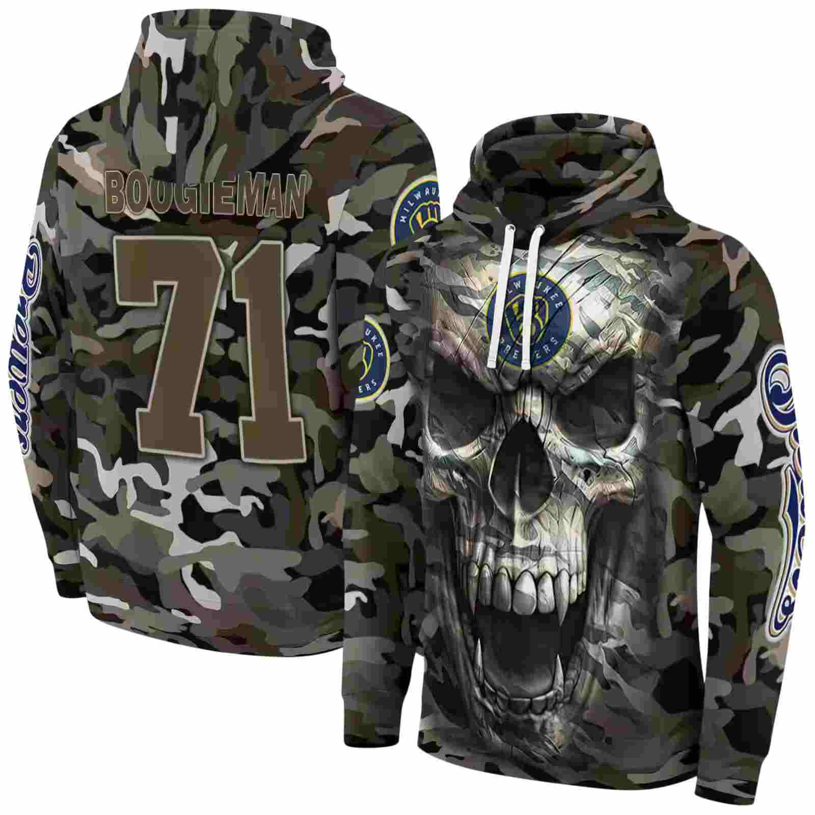 custom milwaukee brewers camo skull hoodie fashion forward