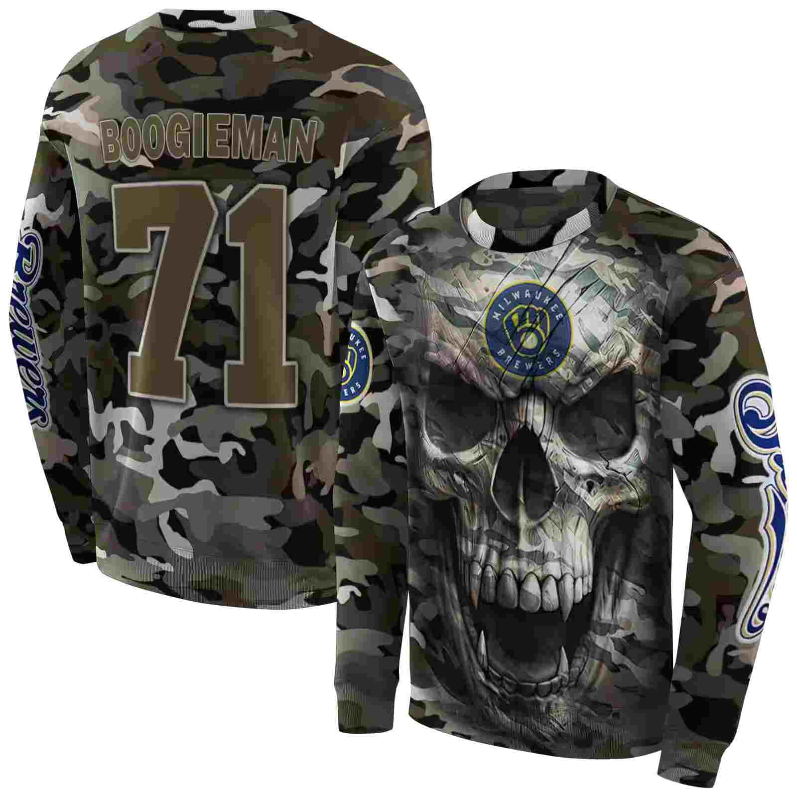 custom milwaukee brewers camo skull hoodie premium grade