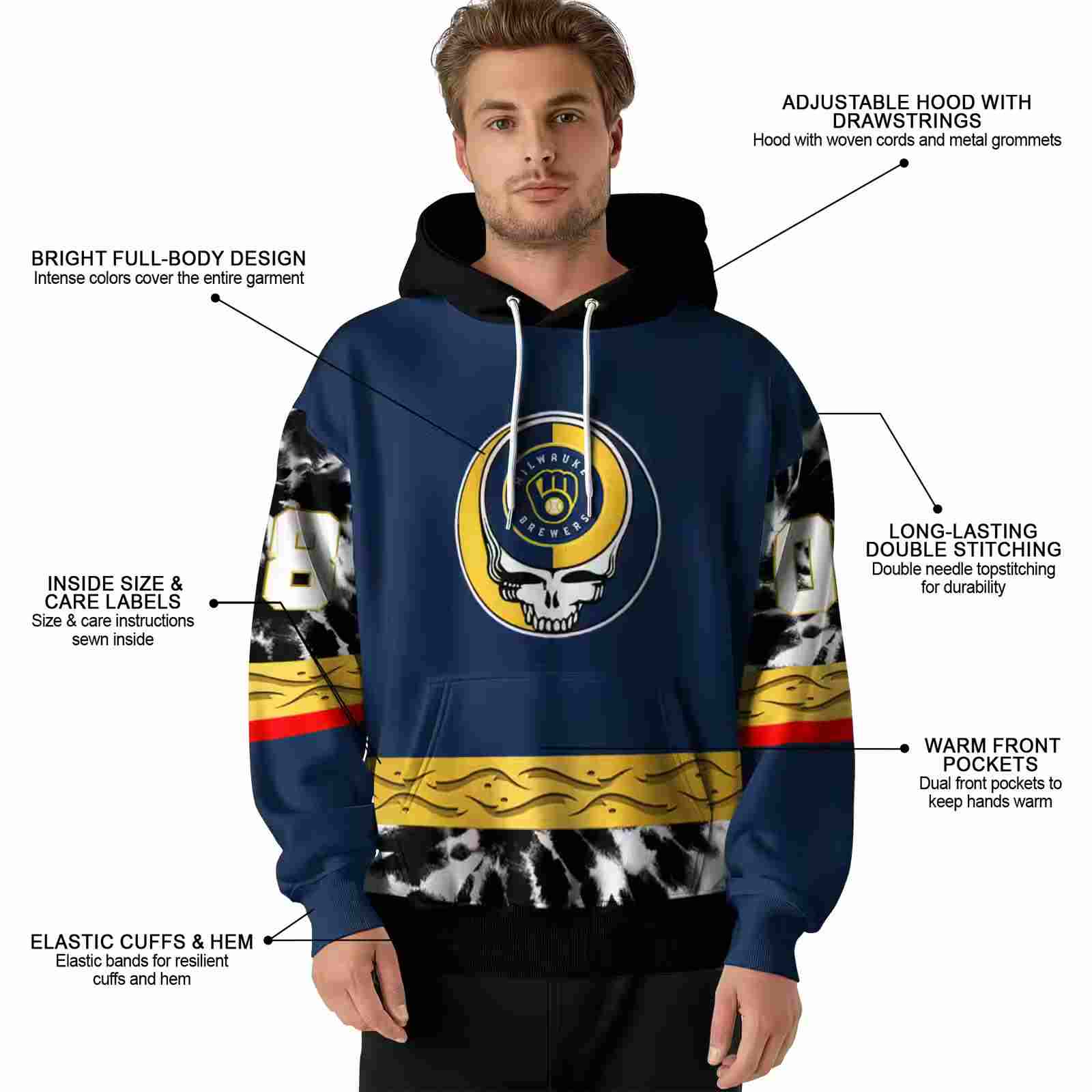 custom milwaukee brewers grateful vibes navy blue hoodie latest model