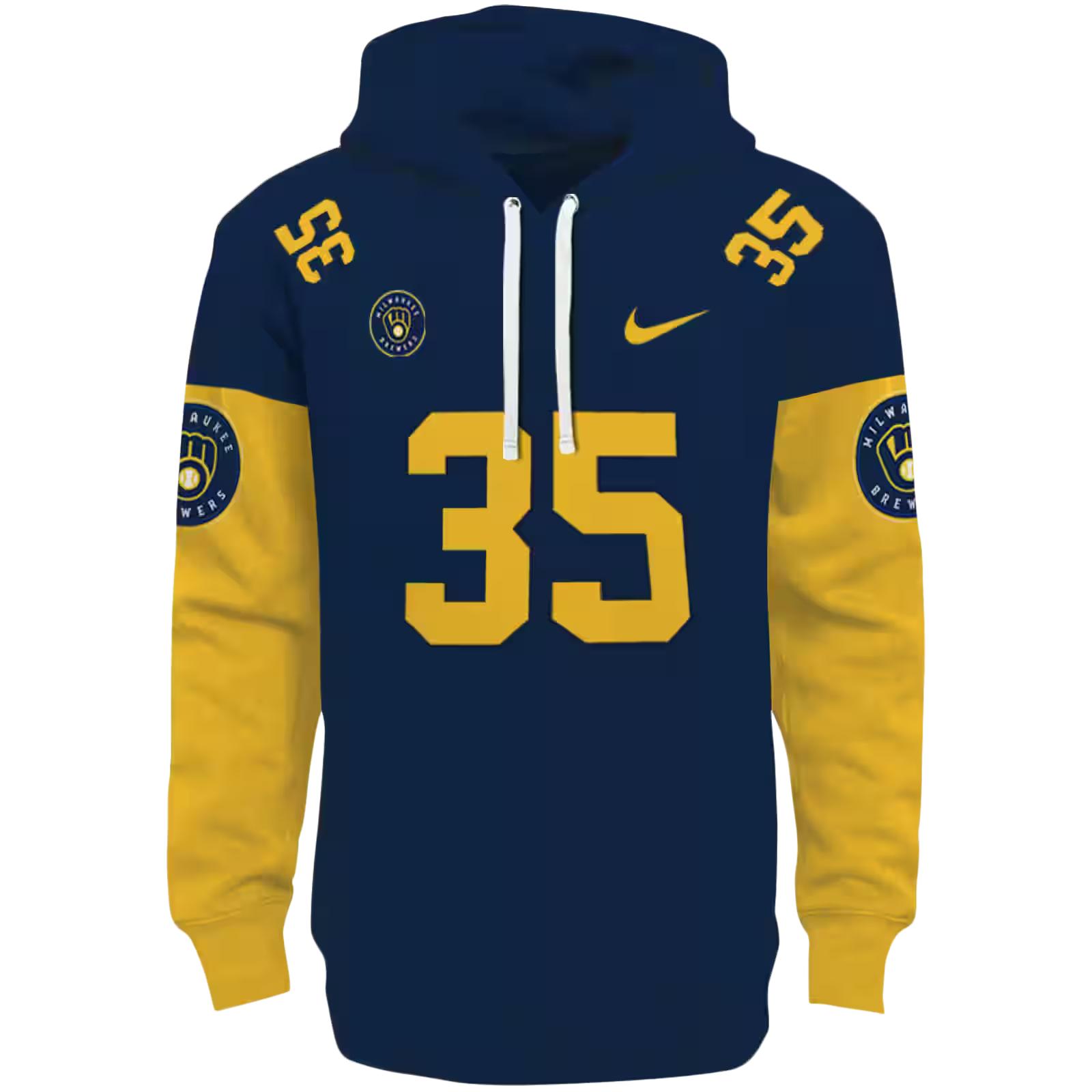 Custom Milwaukee Brewers Minimal Design Navy Blue Hoodie