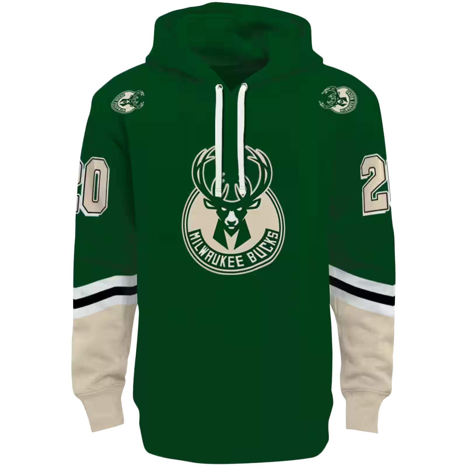 Custom Milwaukee Bucks Striped Sleeves Green Hoodie