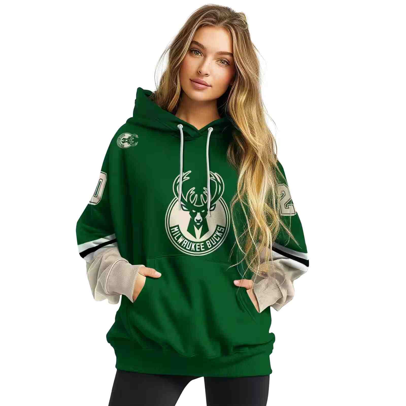 custom milwaukee bucks striped sleeves green hoodie high quality