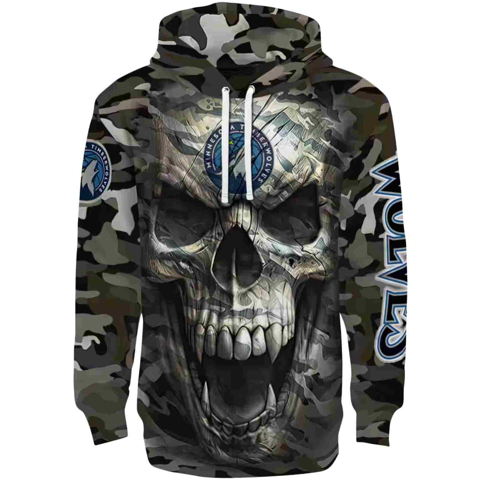 Custom Minnesota Timberwolves Camo Skull Hoodie