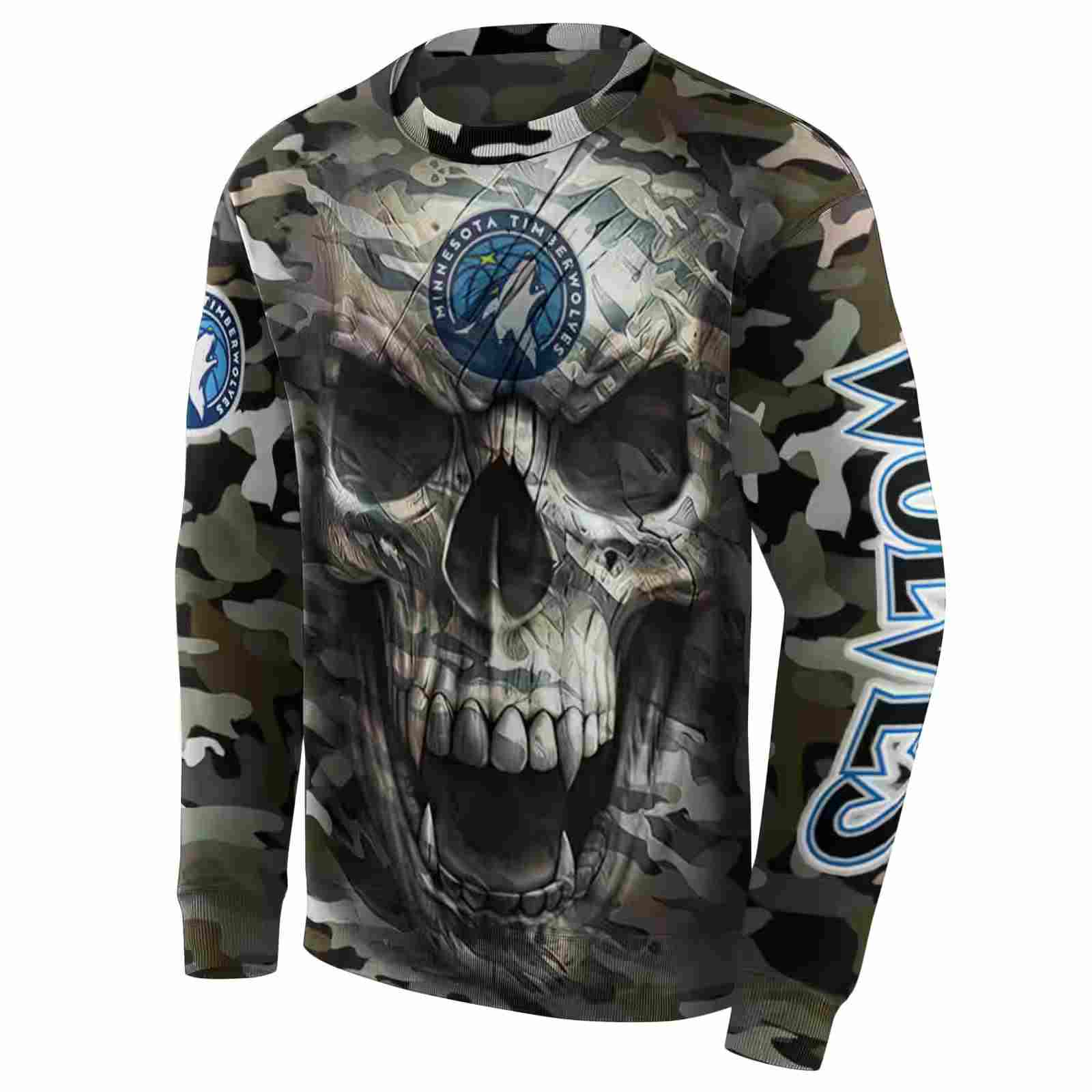 custom minnesota timberwolves camo skull hoodie new arrival