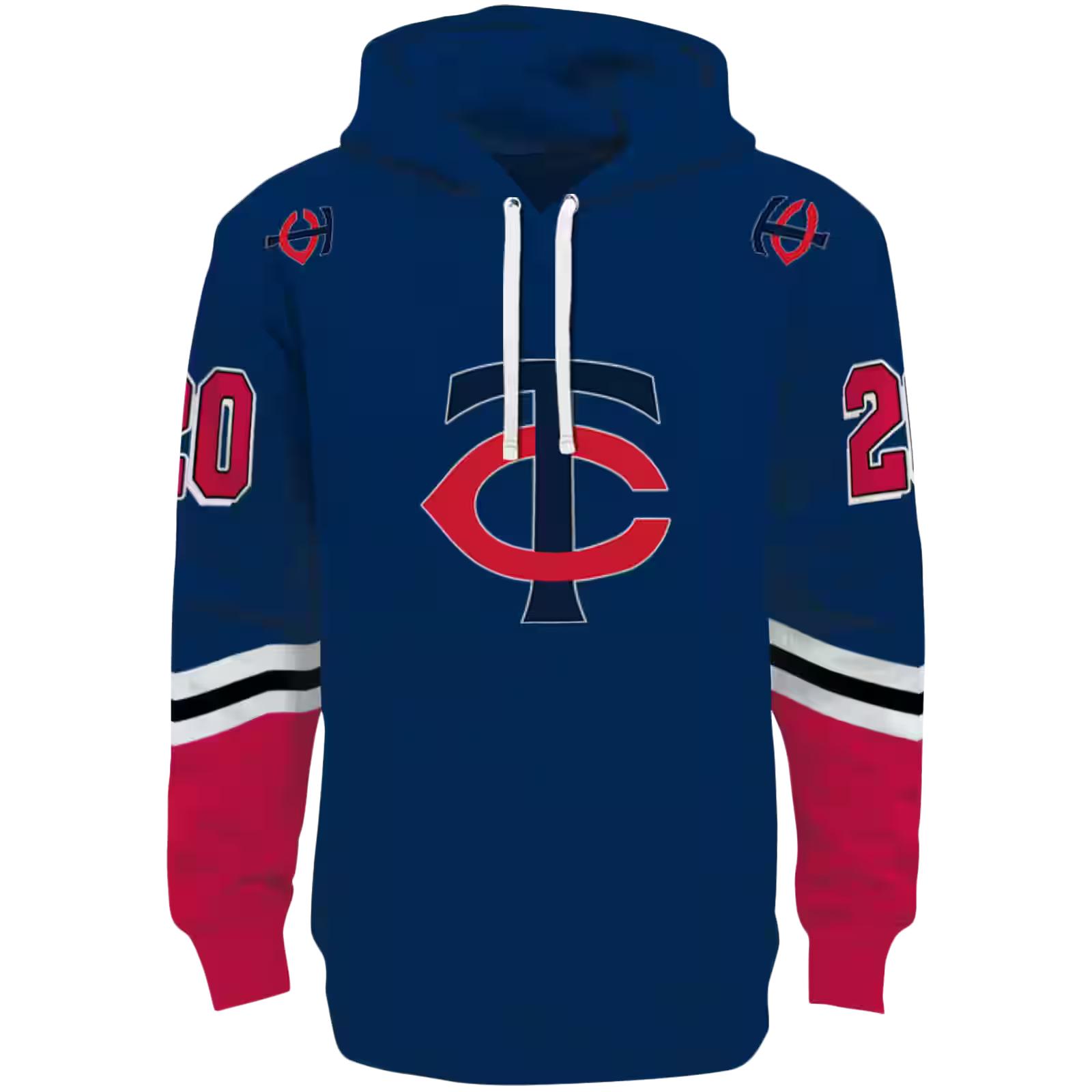 Custom Minnesota Twins Striped Sleeves Navy Hoodie